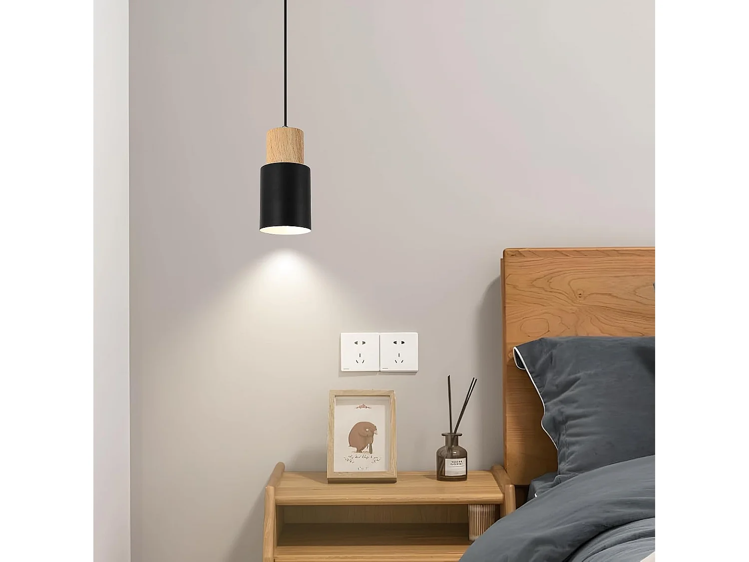 Lot de 2 suspensions vintage en métal et bois, style E27, réglables en hauteur, idéales pour le salon ou la chambre à coucher