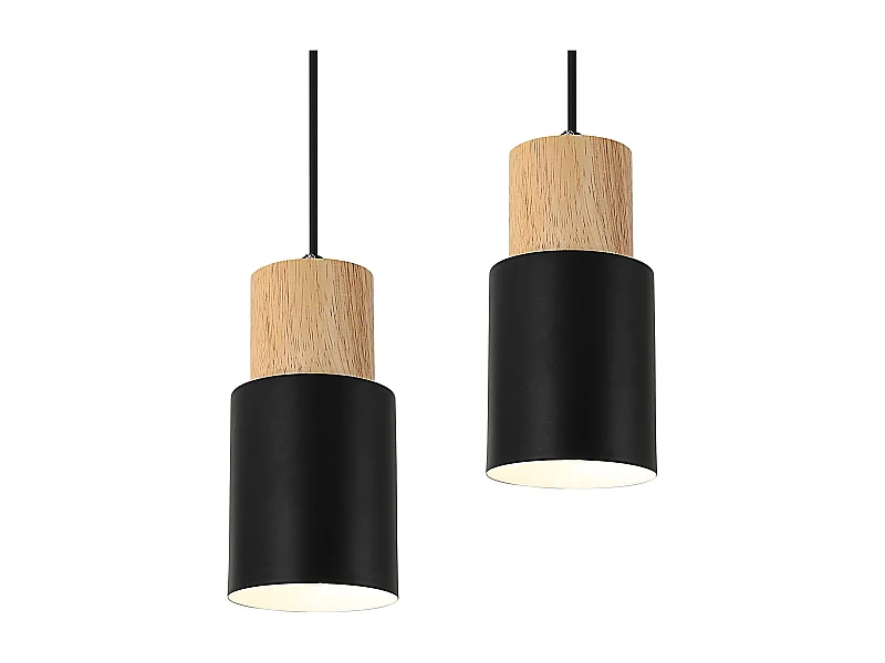 Lot de 2 suspensions vintage en métal et bois, style E27, réglables en hauteur, idéales pour le salon ou la chambre à coucher