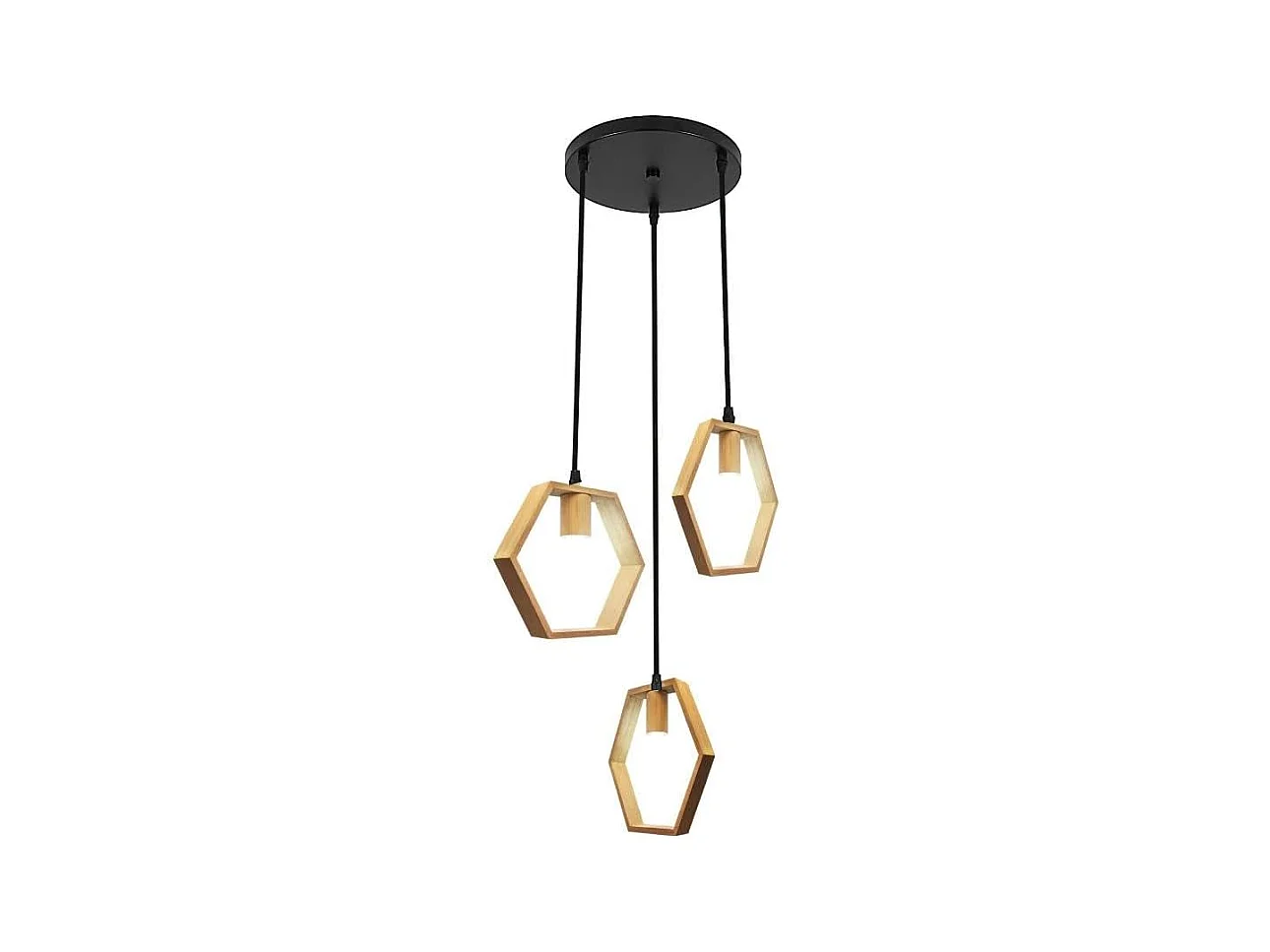 Lustre hexagonal en bois, 3 lumières, hauteur réglable 1,1 m, douille E27, sans ampoule