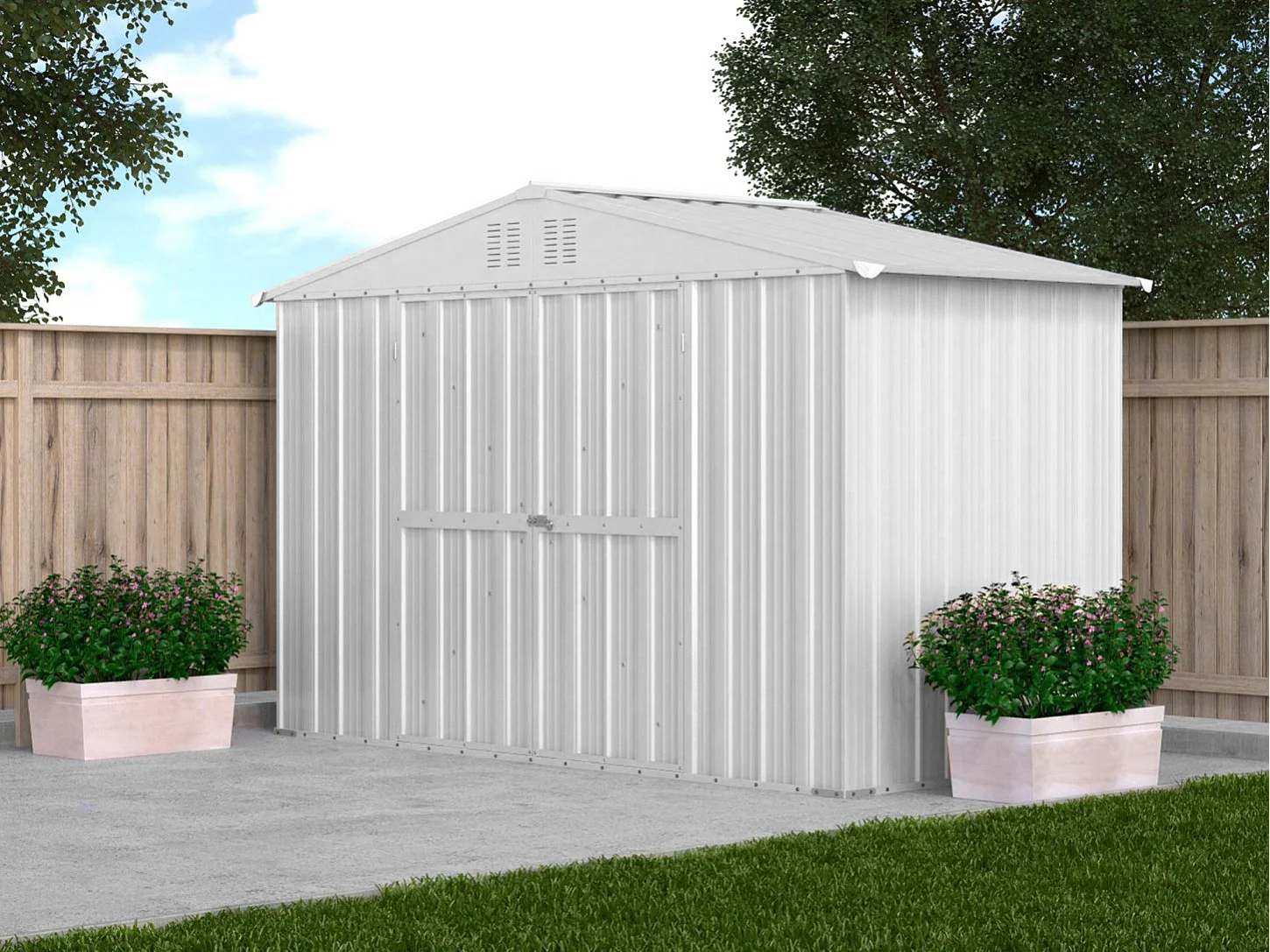 Box attrezzi casetta giardino in Acciaio Zincato 327x155cm x h2.15m - 114KG - 5.06mq - BIANCO