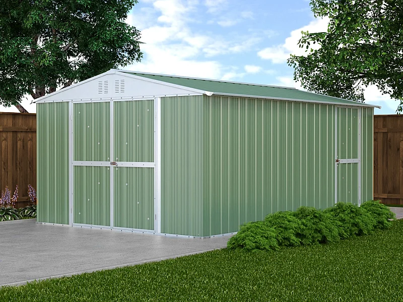 Capanno box attrezzi i per esterno casetta giardino in lamiera 327x459cm x h 215cm - 201 kg - 15,01 mq - VERDE