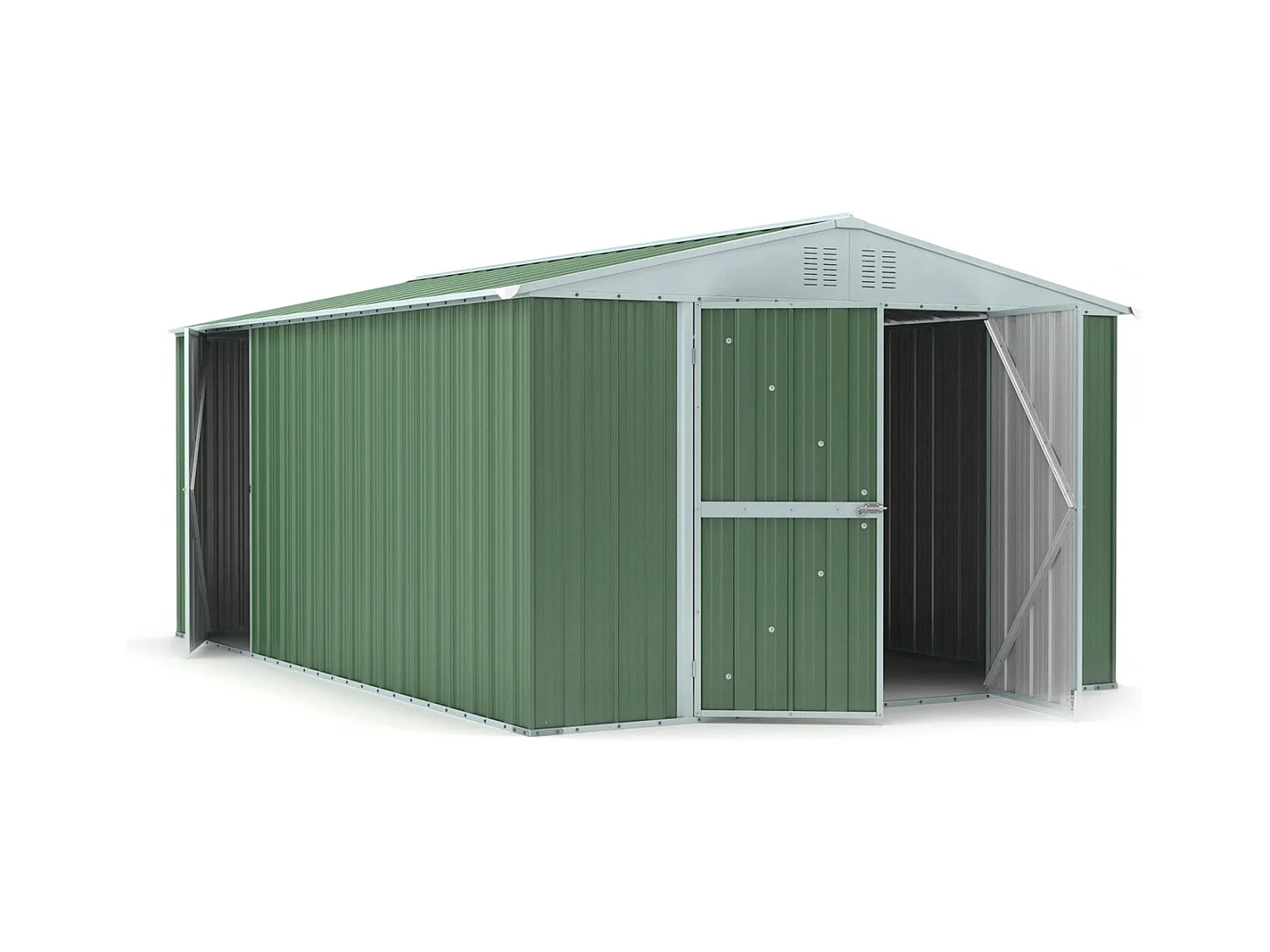 Capanno box attrezzi i per esterno casetta giardino in lamiera 327x459cm x h 215cm - 201 kg - 15,01 mq - VERDE