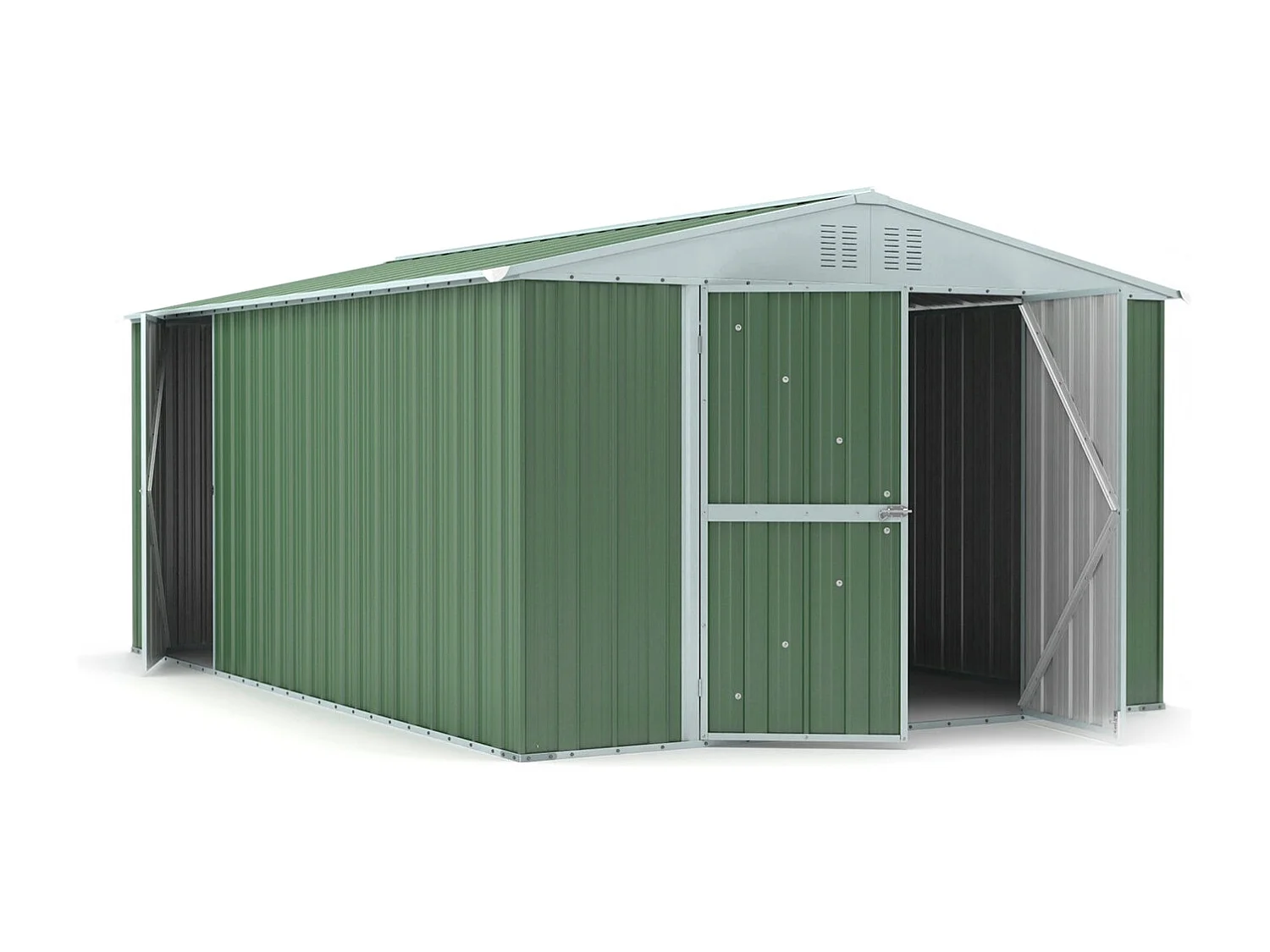 Capanno box attrezzi i per esterno casetta giardino in lamiera 327x459cm x h 215cm - 201 kg - 15,01 mq - VERDE