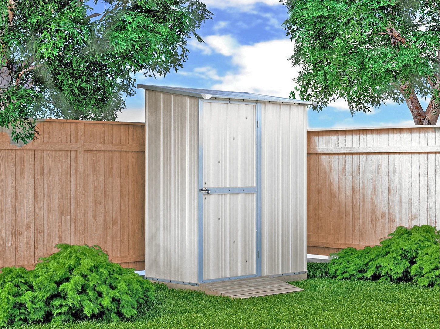 Casetta da giardino in lamiera di acciaio 155x100cm x h 192cm - 50kg - 1,55mq - BIANCO