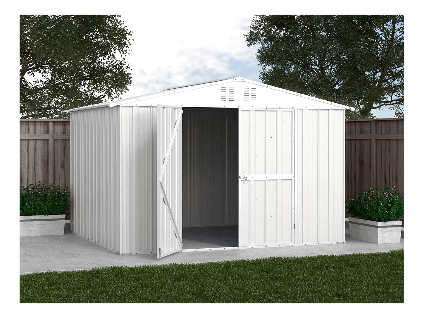 Casetta acciaio da giardino in lamiera zincata 327x269cm x h 215cm - 132 kg - 8,80mq - BIANCO