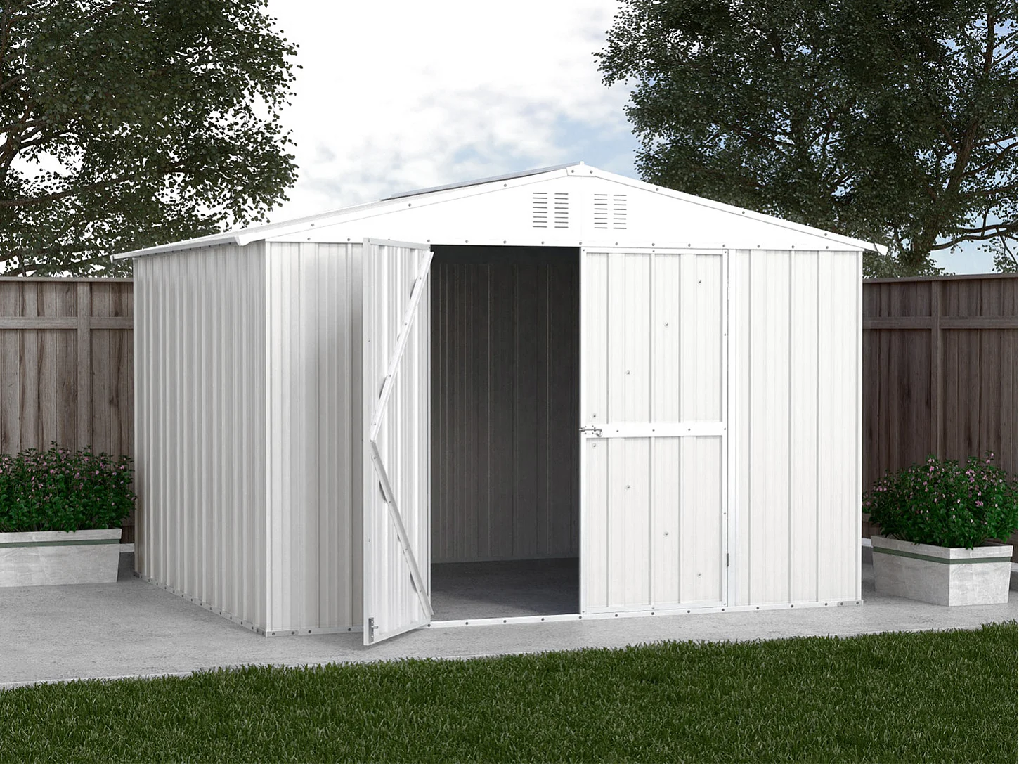 Casetta acciaio da giardino in lamiera zincata 327x269cm x h 215cm - 132 kg - 8,80mq - BIANCO