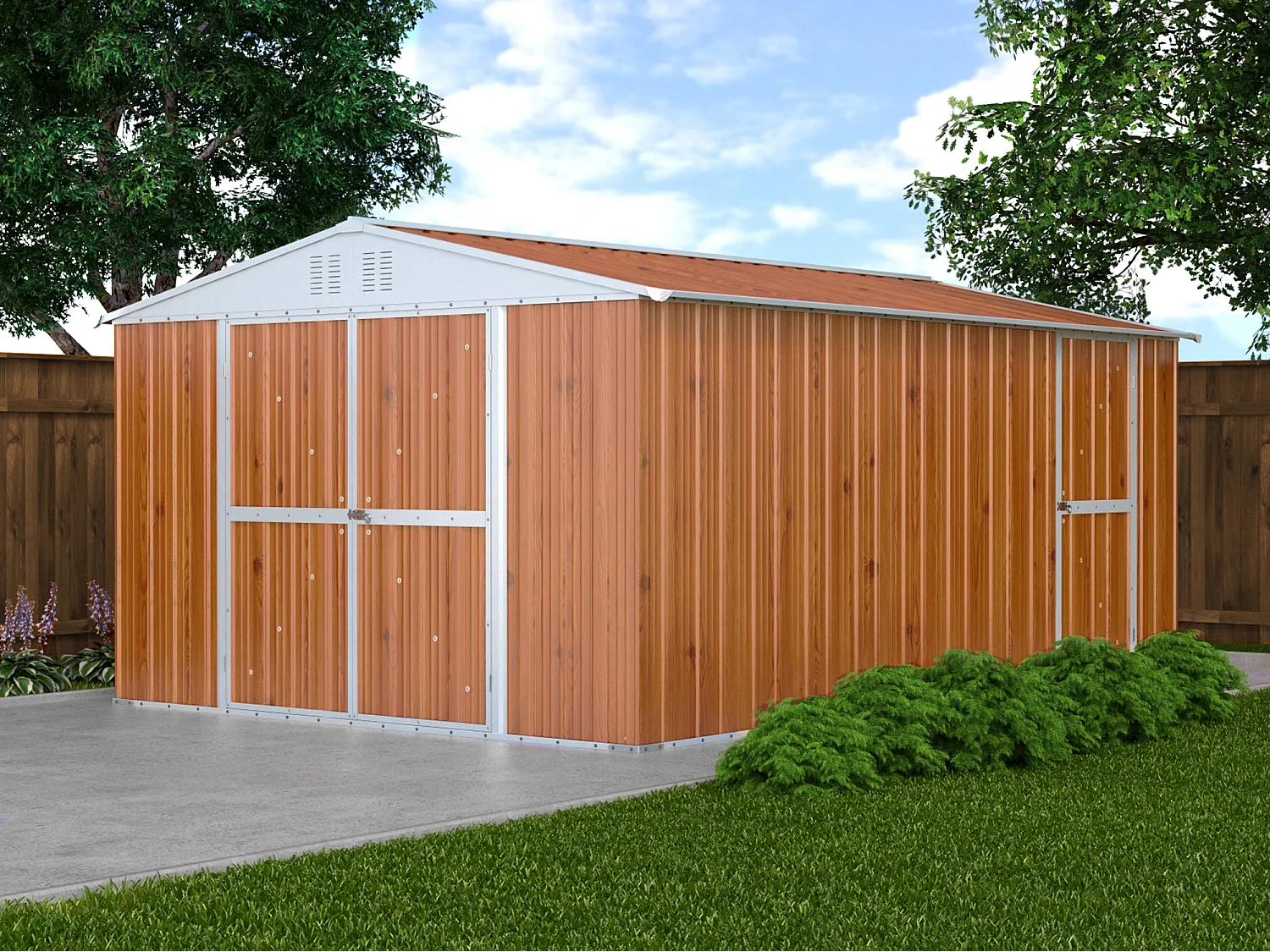 Capanno box attrezzi i per esterno casetta giardino in lamiera 327x459cm x h 215cm - 201 kg - 15,01 mq - FINITURA LEGNO