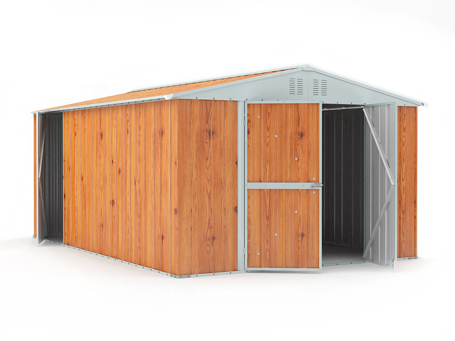 Capanno box attrezzi i per esterno casetta giardino in lamiera 327x459cm x h 215cm - 201 kg - 15,01 mq - FINITURA LEGNO