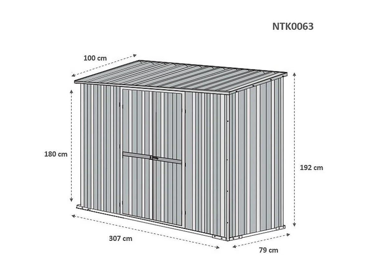 Casetta giardino Box in lamiera di Acciaio Zincato 307x100cm x h1.92m - 75KG - 3.07mq - BIANCO