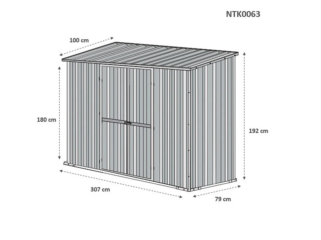 Casetta giardino Box in lamiera di Acciaio Zincato 307x100cm x h1.92m - 75KG - 3.07mq - BIANCO