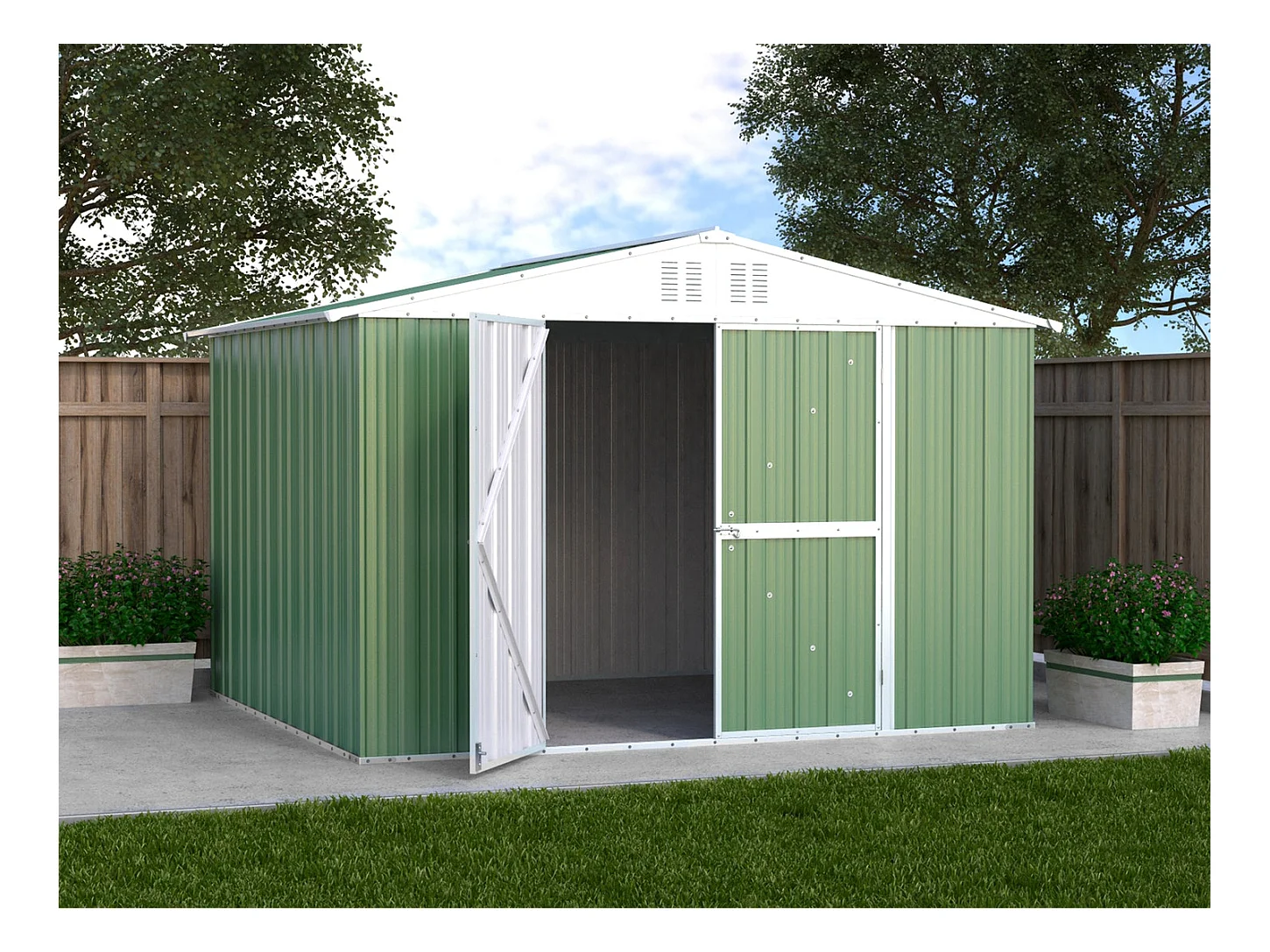 Casetta acciaio da giardino in lamiera zincata 327x269cm x h 215cm - 132 kg - 8,80mq - VERDE