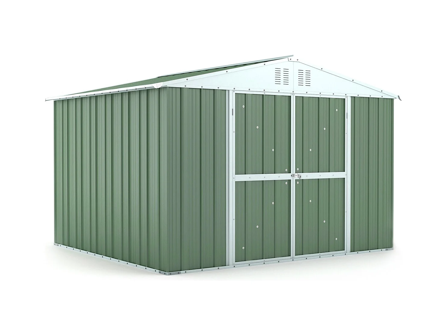 Casetta acciaio da giardino in lamiera zincata 327x269cm x h 215cm - 132 kg - 8,80mq - VERDE