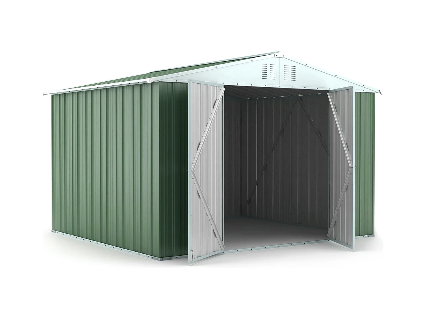 Casetta acciaio da giardino in lamiera zincata 327x269cm x h 215cm - 132 kg - 8,80mq - VERDE