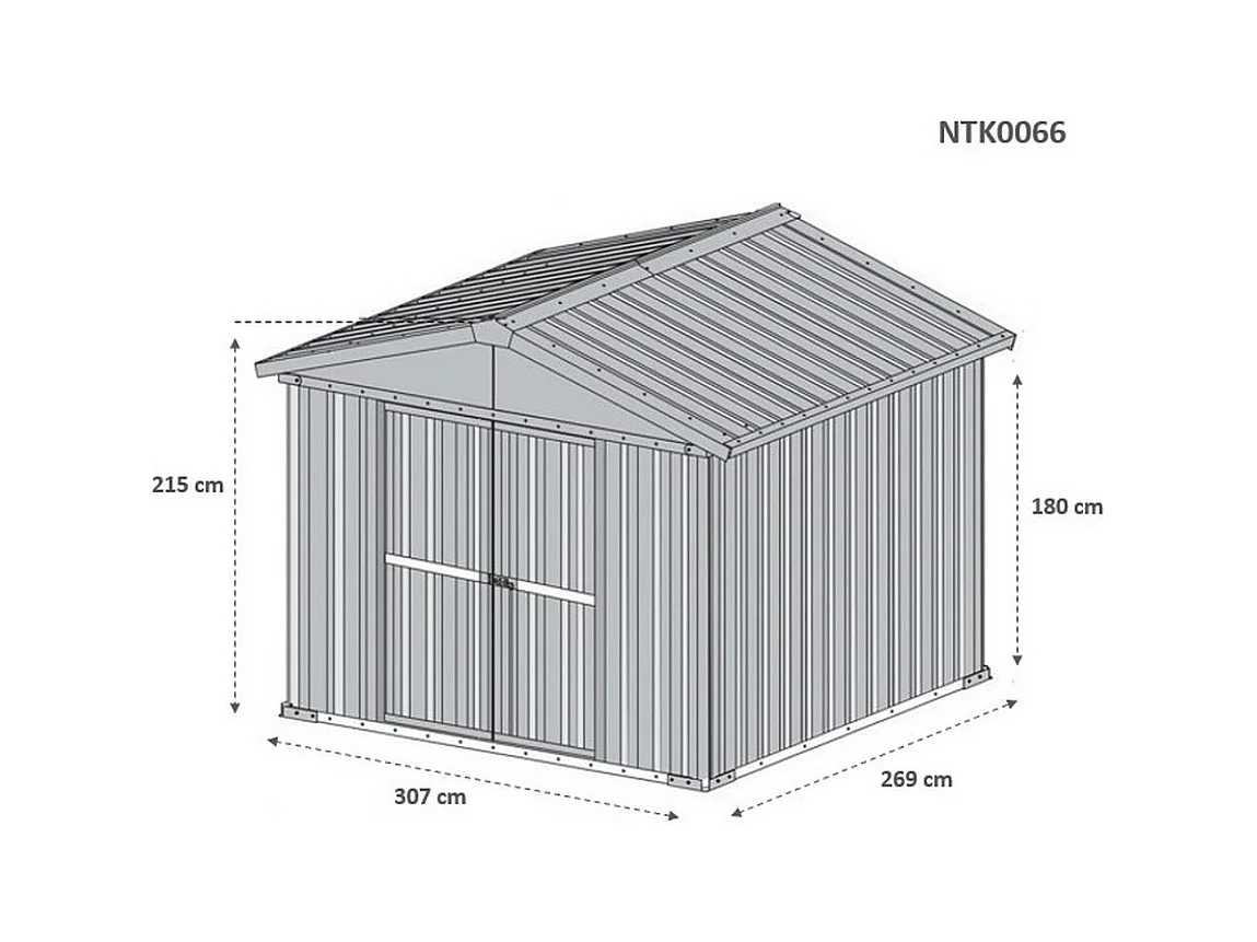 Casetta acciaio da giardino in lamiera zincata 327x269cm x h 215cm - 132 kg - 8,80mq - VERDE
