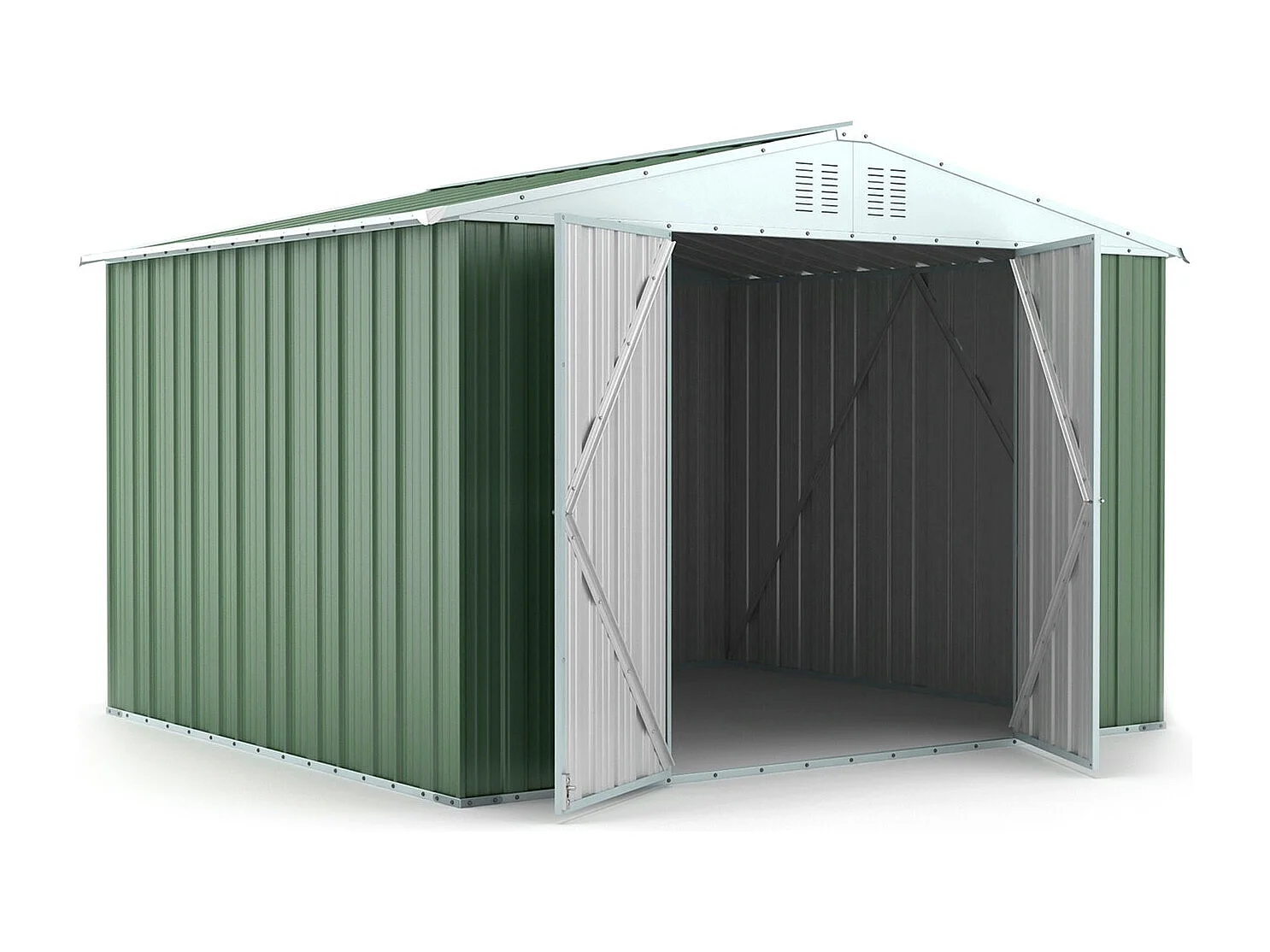 Casetta acciaio da giardino in lamiera zincata 327x269cm x h 215cm - 132 kg - 8,80mq - VERDE