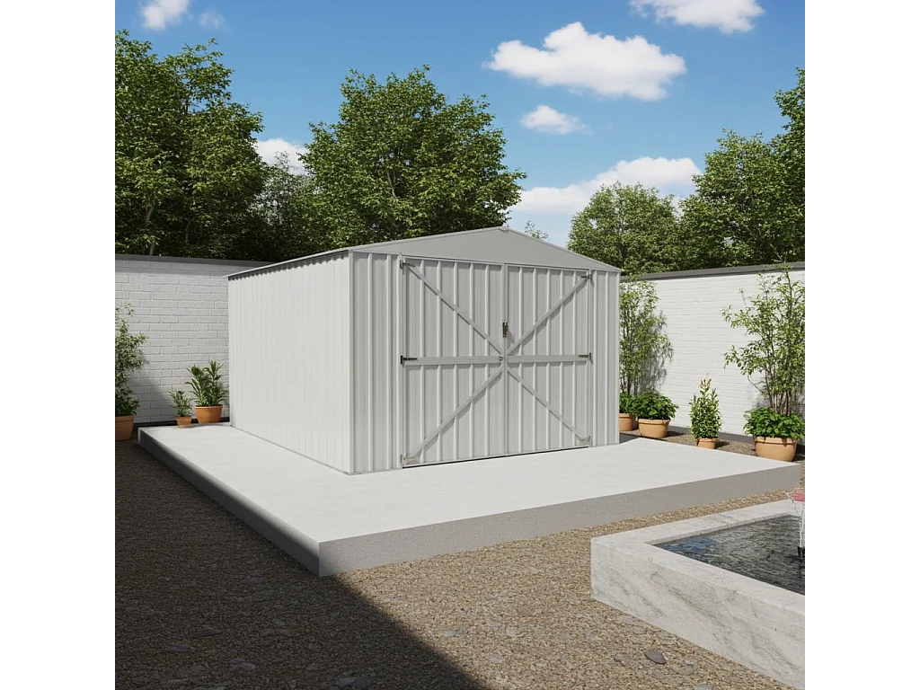 Box in Acciaio Zincato garage deposito attrezzi 360x514cm x h2.32m - 320KG - 18,5mq - BIANCO