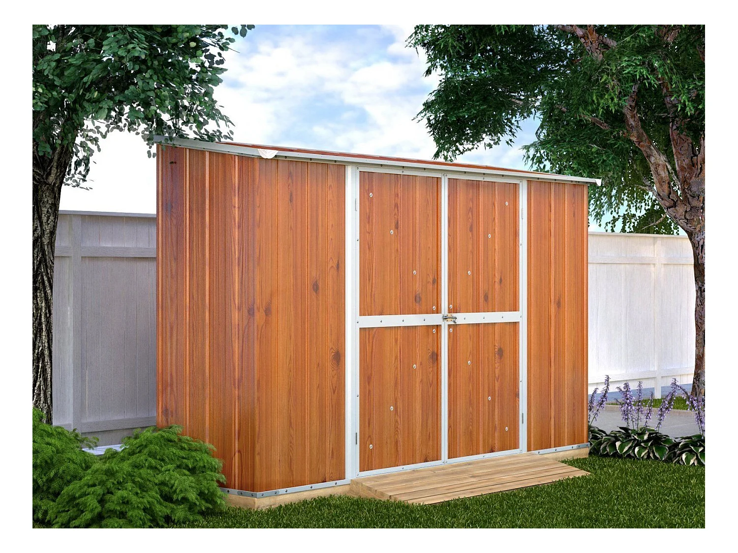 Casetta giardino Box in lamiera di Acciaio Zincato 307x100cm x h1.92m - 75KG - 3.07mq - FINITURA LEGNO