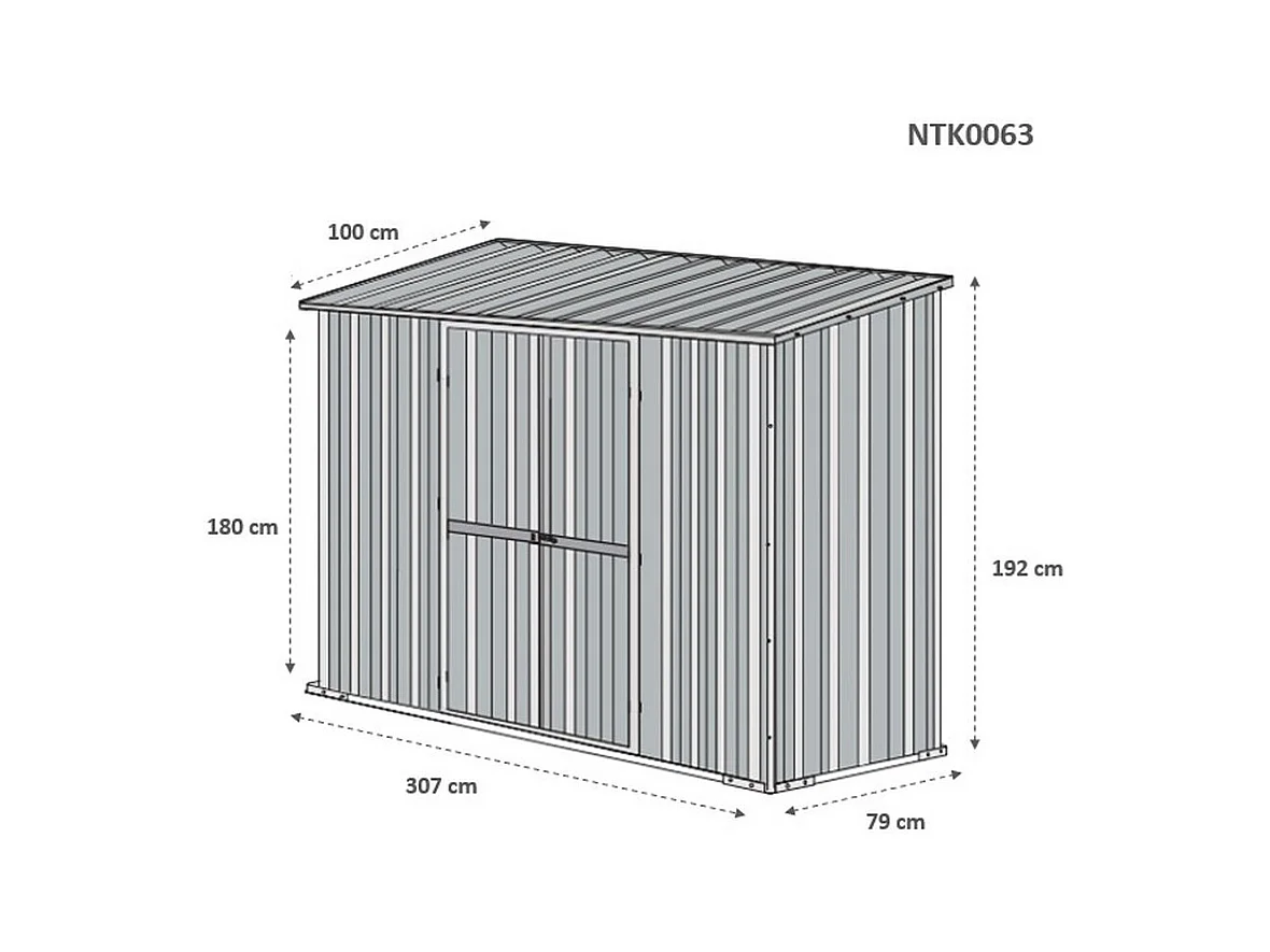Casetta giardino Box in lamiera di Acciaio Zincato 307x100cm x h1.92m - 75KG - 3.07mq - FINITURA LEGNO