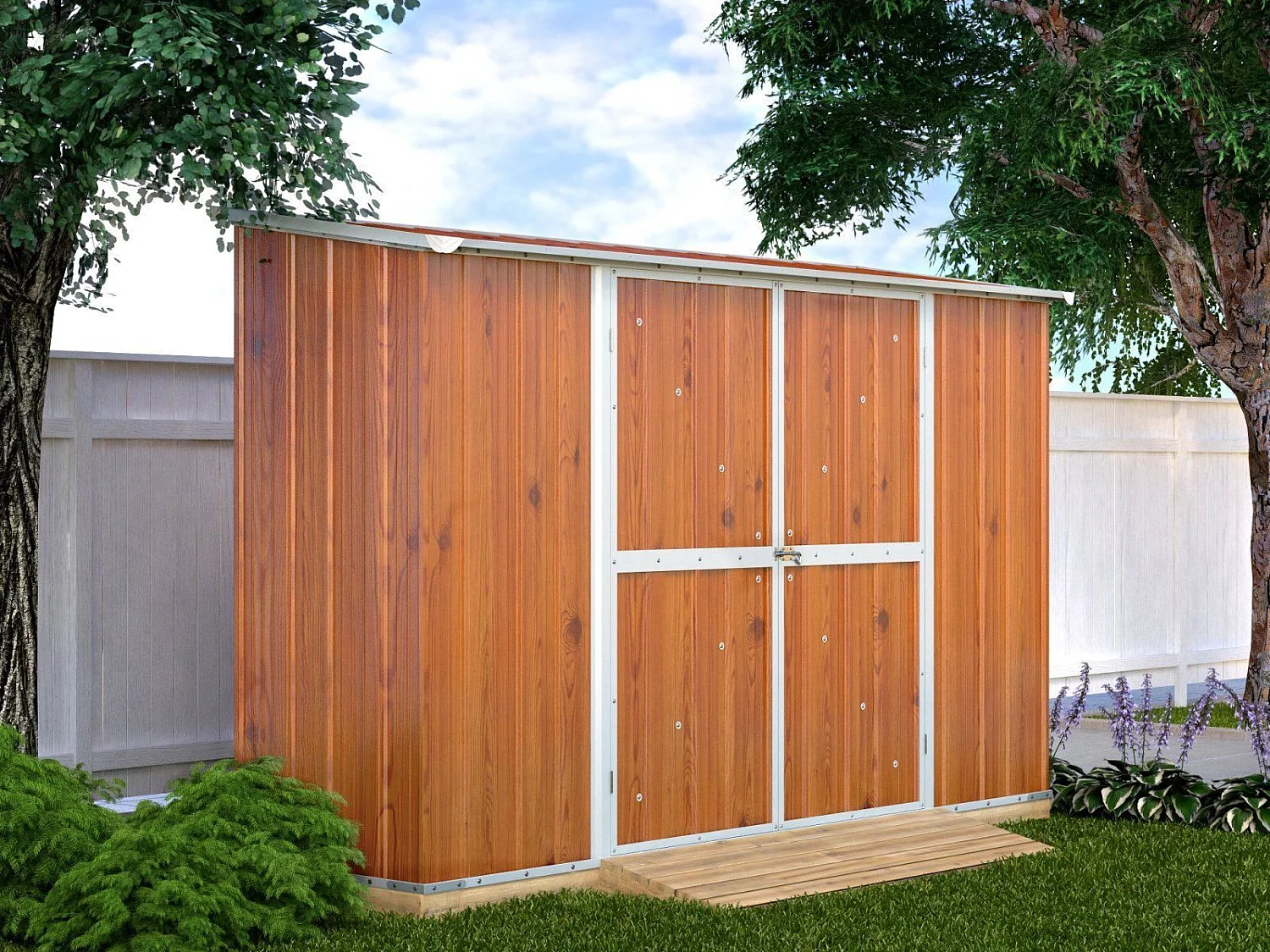 Casetta giardino Box in lamiera di Acciaio Zincato 307x100cm x h1.92m - 75KG - 3.07mq - FINITURA LEGNO