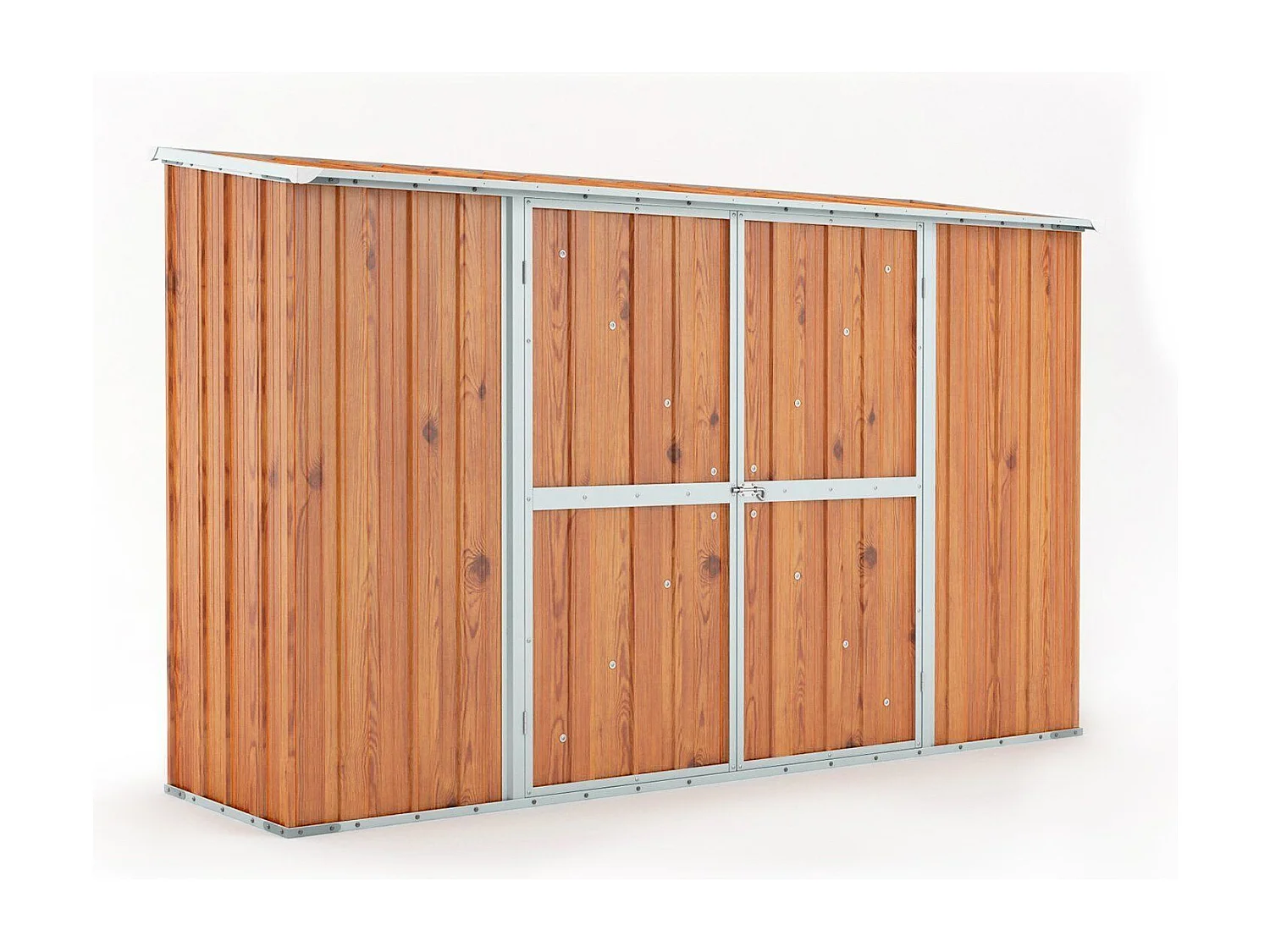 Casetta giardino Box in lamiera di Acciaio Zincato 307x100cm x h1.92m - 75KG - 3.07mq - FINITURA LEGNO