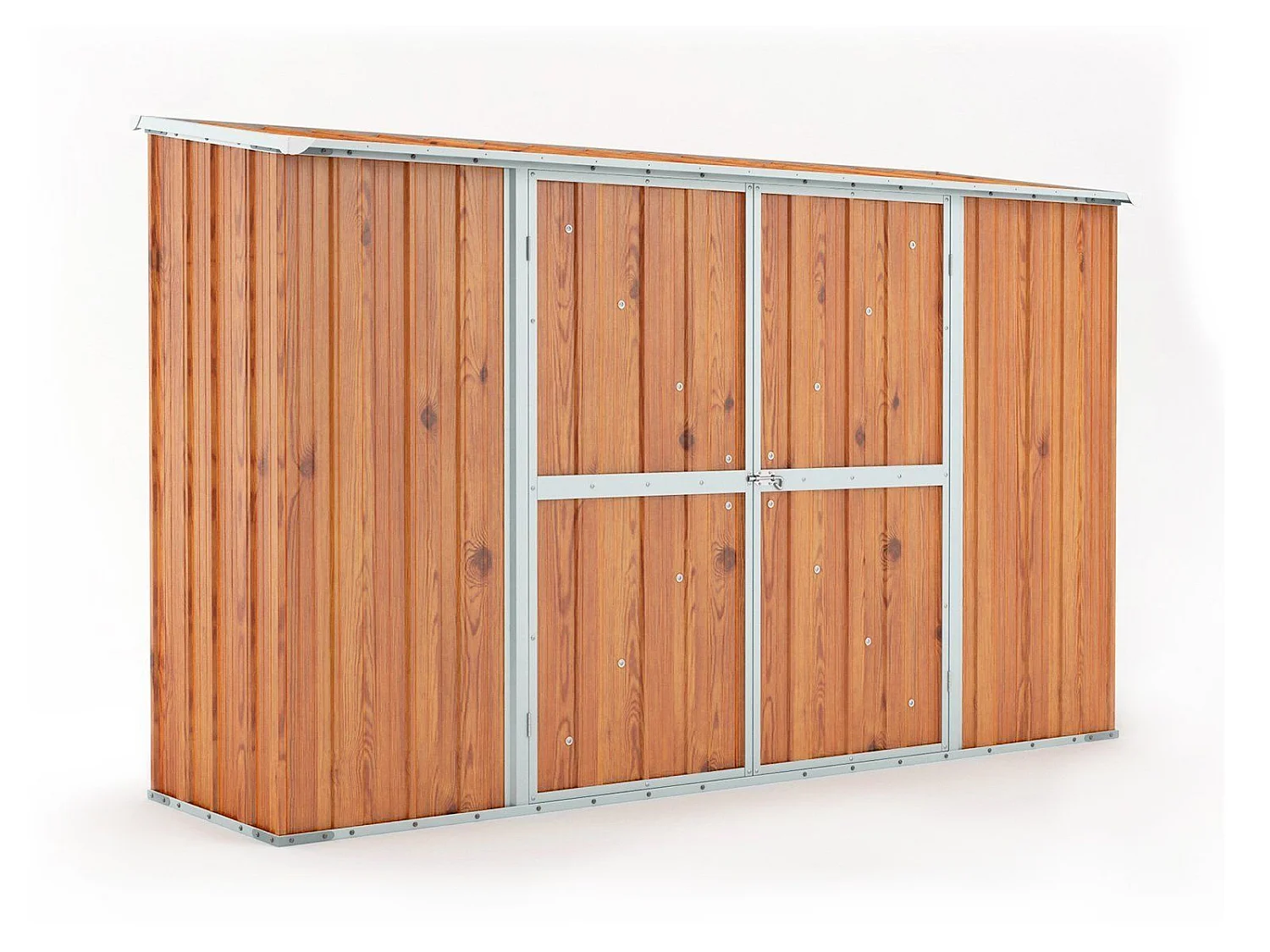 Casetta giardino Box in lamiera di Acciaio Zincato 307x100cm x h1.92m - 75KG - 3.07mq - FINITURA LEGNO