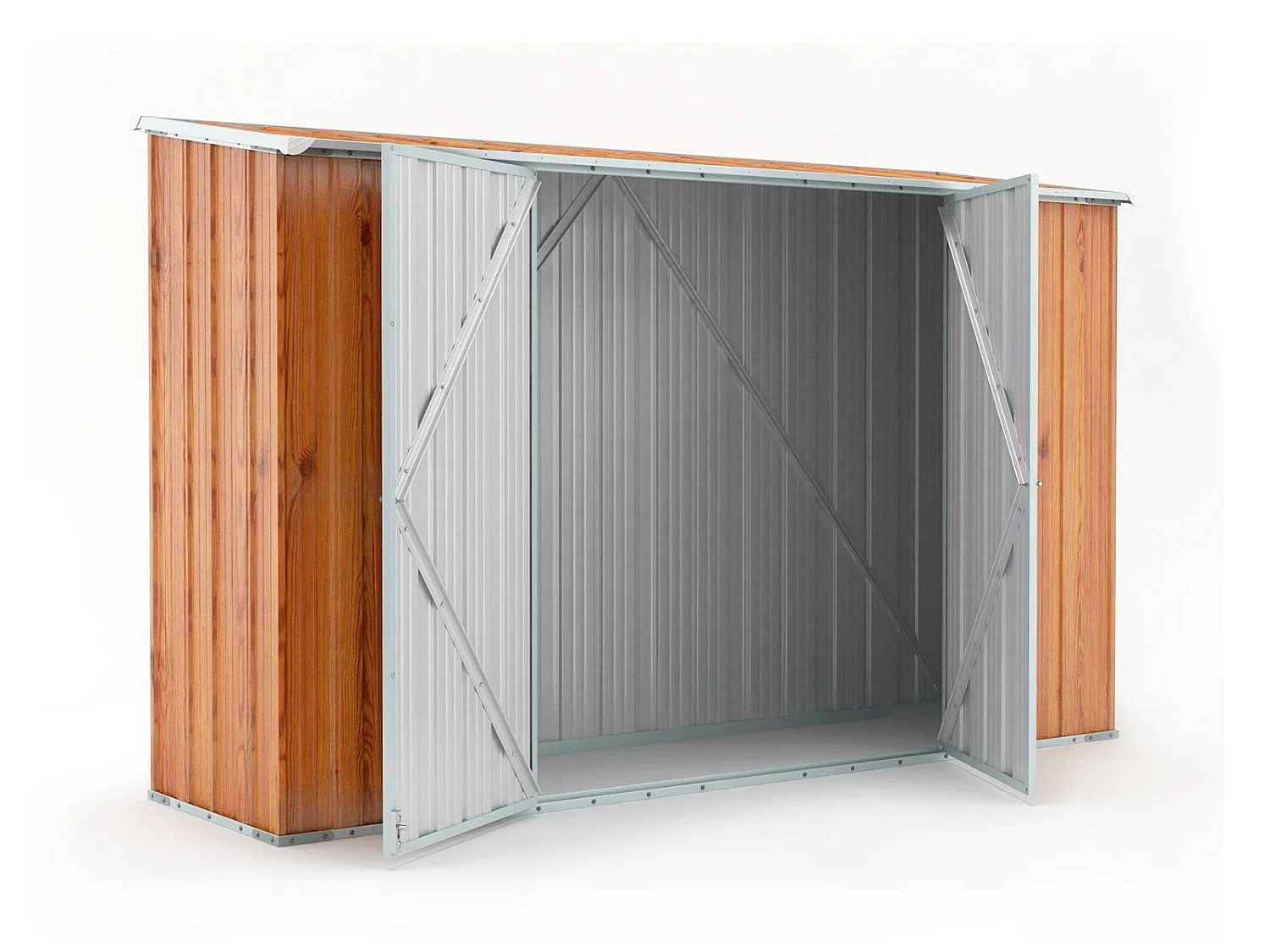 Casetta giardino Box in lamiera di Acciaio Zincato 307x100cm x h1.92m - 75KG - 3.07mq - FINITURA LEGNO