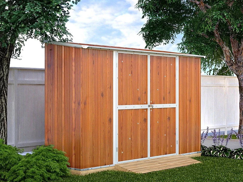 Casetta giardino Box in lamiera di Acciaio Zincato 307x100cm x h1.92m - 75KG - 3.07mq - FINITURA LEGNO