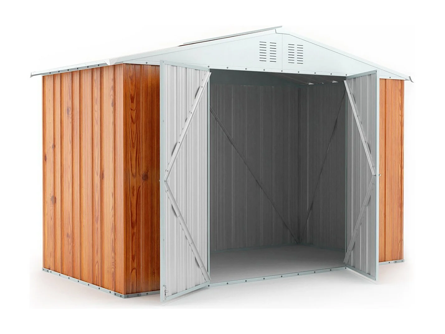 Box attrezzi casetta giardino in Acciaio Zincato 327x155cm x h2.15m - 114KG - 5.06mq - FINITURA LEGNO