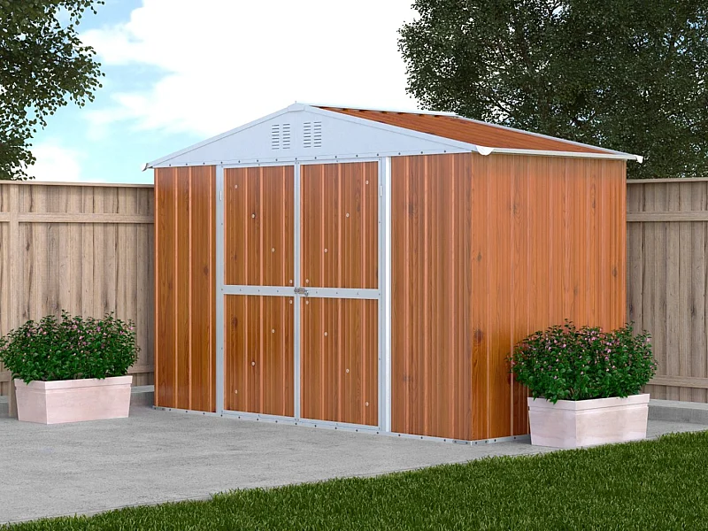 Box attrezzi casetta giardino in Acciaio Zincato 327x155cm x h2.15m - 114KG - 5.06mq - FINITURA LEGNO