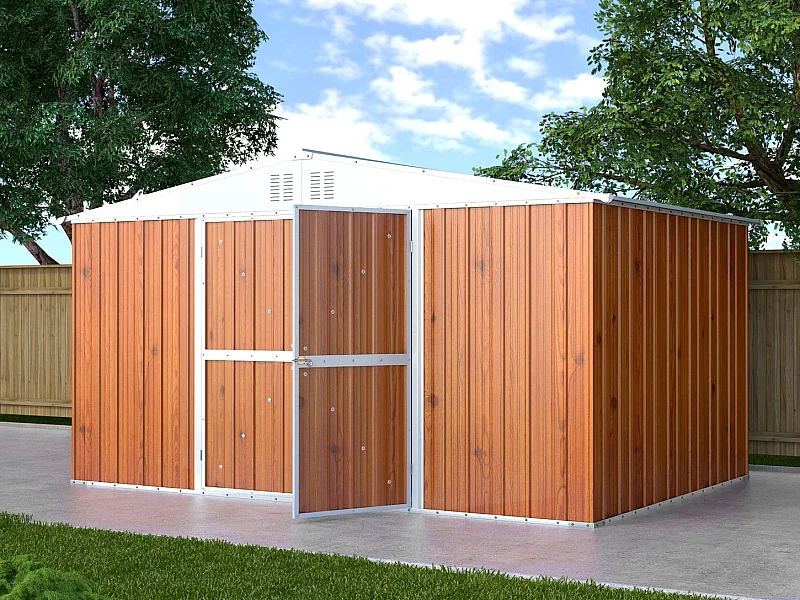 Box deposito in lamiera garage acciaio 403x269cm x h 215cm - 149kg - 10,84mq - FINITURA LEGNO