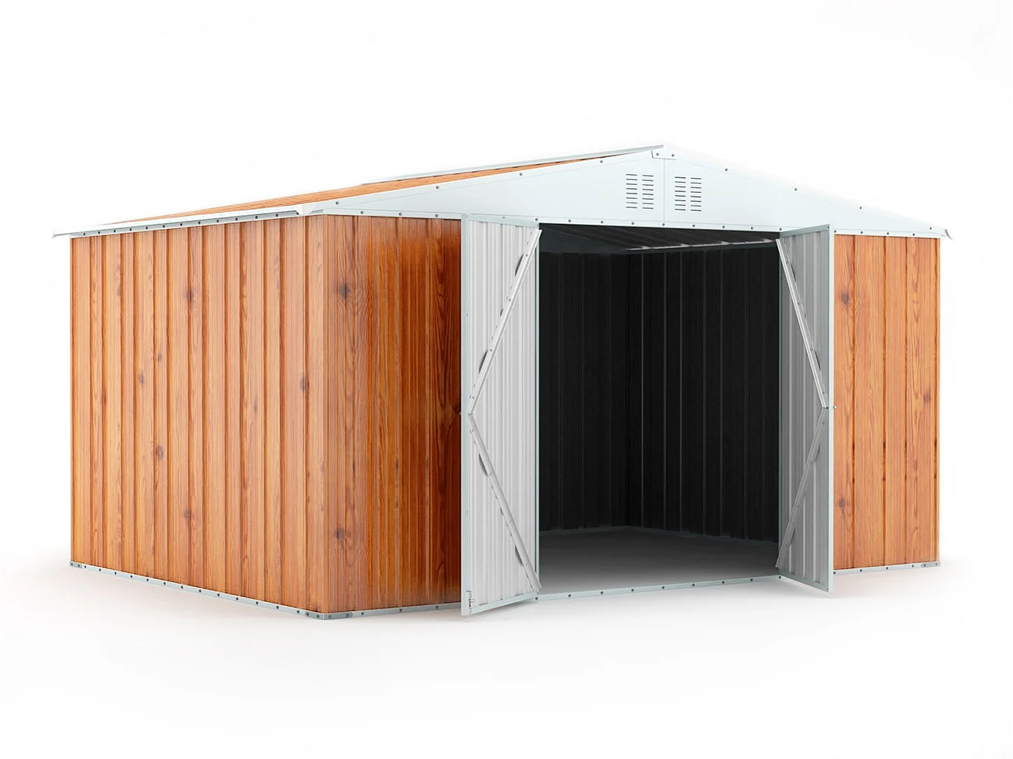 Box deposito in lamiera garage acciaio 403x269cm x h 215cm - 149kg - 10,84mq - FINITURA LEGNO