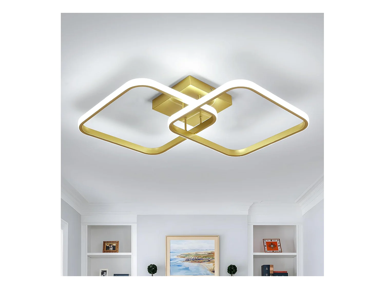 Plafonnier LED moderne 42 W 4725 lm, carré 3000 K, en aluminium, pour salon, chambre, cuisine, couloir, salle de bain, 64 cm