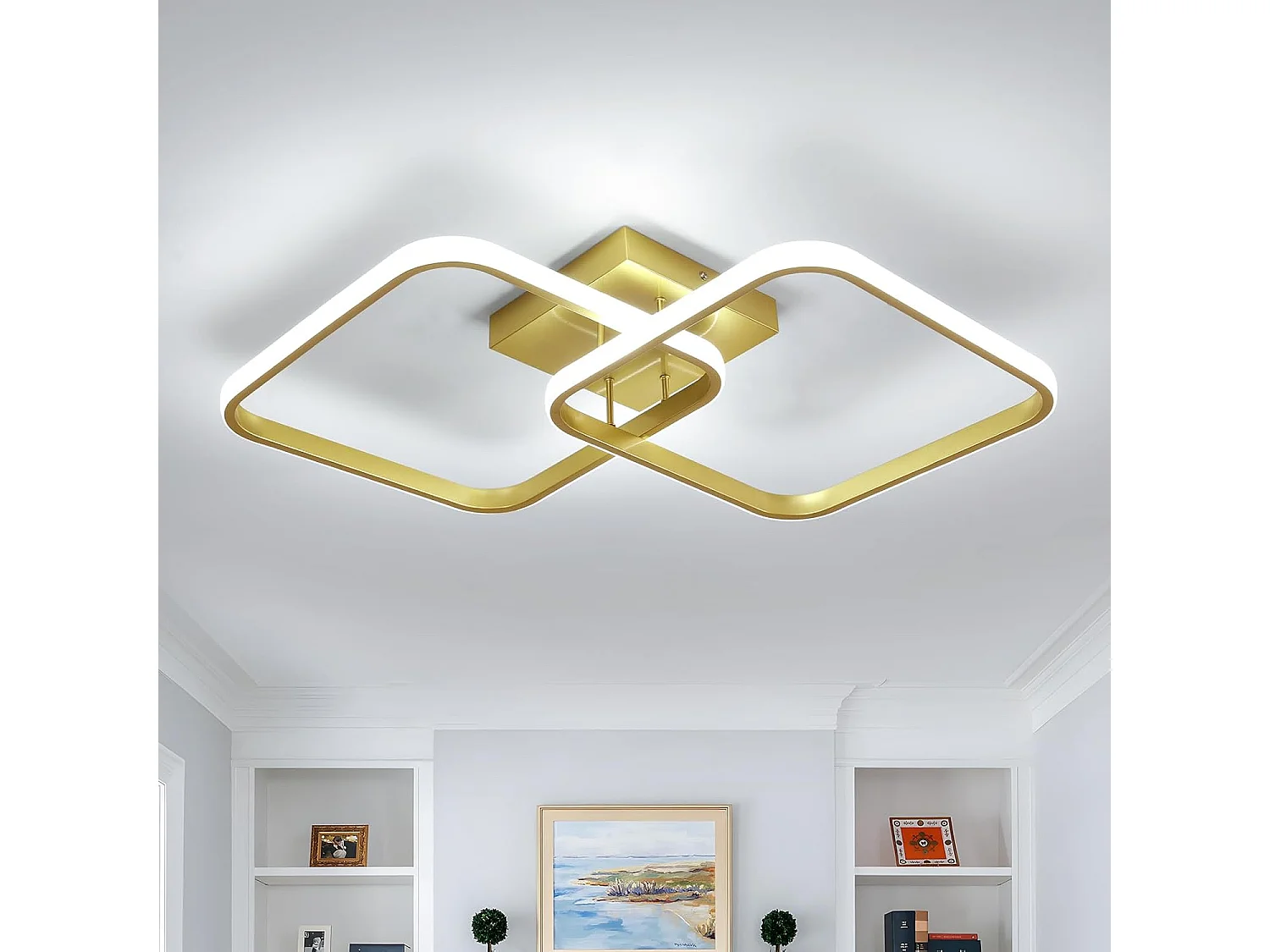 Plafonnier LED moderne 42 W 4725 lm, carré 3000 K, en aluminium, pour salon, chambre, cuisine, couloir, salle de bain, 64 cm