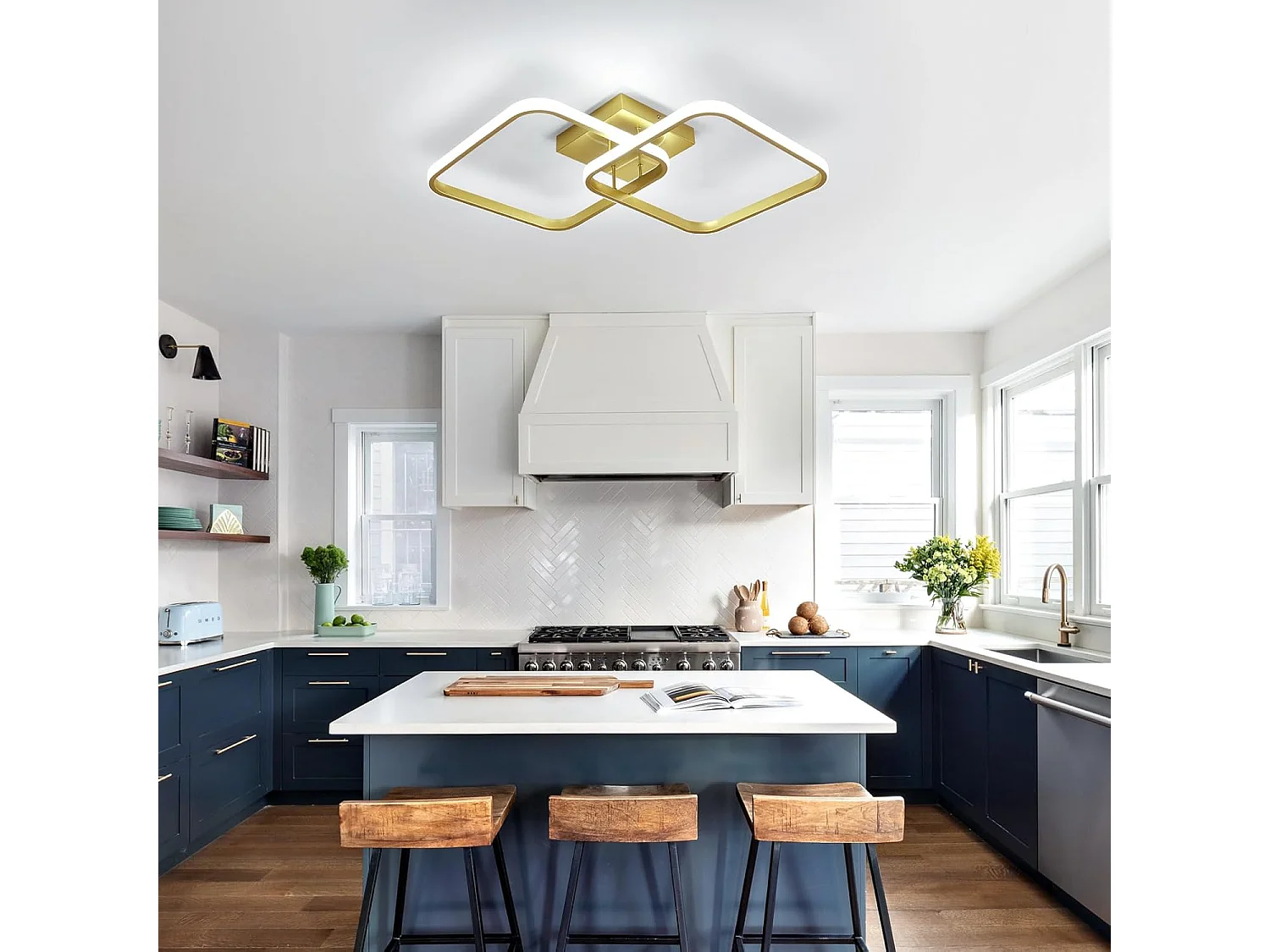 Plafonnier LED moderne 42 W 4725 lm, carré 3000 K, en aluminium, pour salon, chambre, cuisine, couloir, salle de bain, 64 cm