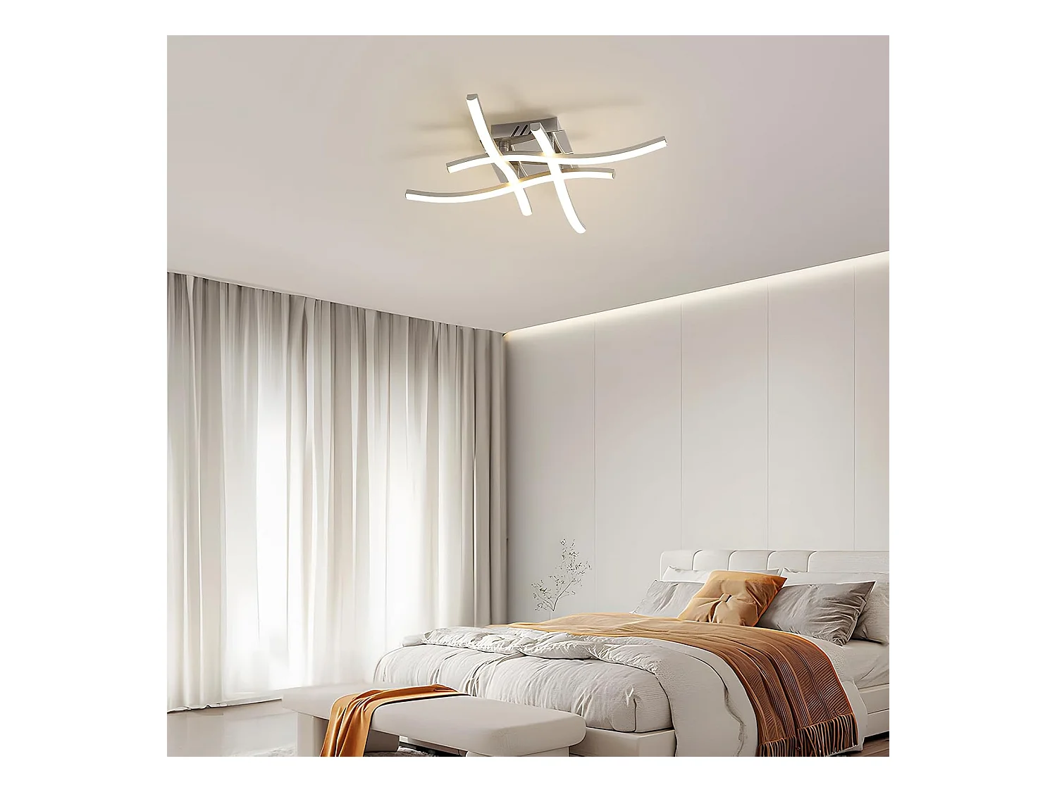 Plafonnier LED, luminaire LED moderne, 4 bandes LED intégrées, 24 W, 2700 lm, lumière neutre 4500 K, parfait pour les chambres et les salons