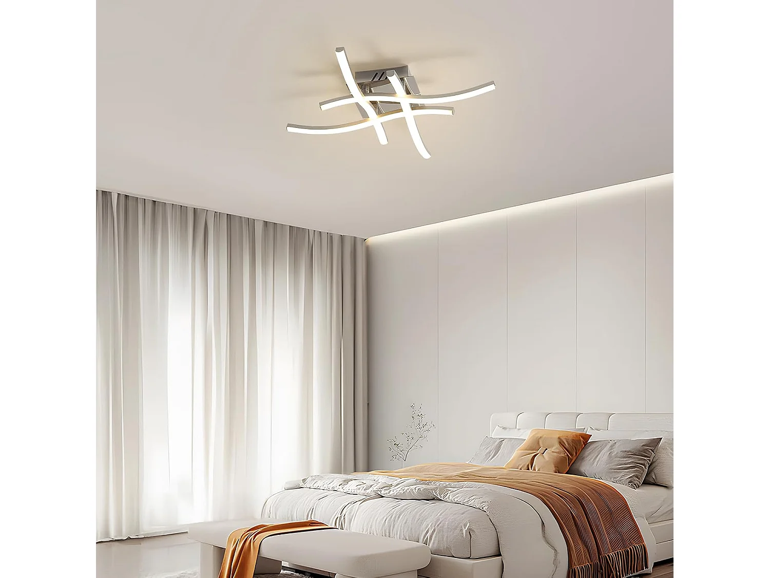 Plafonnier LED, luminaire LED moderne, 4 bandes LED intégrées, 24 W, 2700 lm, lumière neutre 4500 K, parfait pour les chambres et les salons