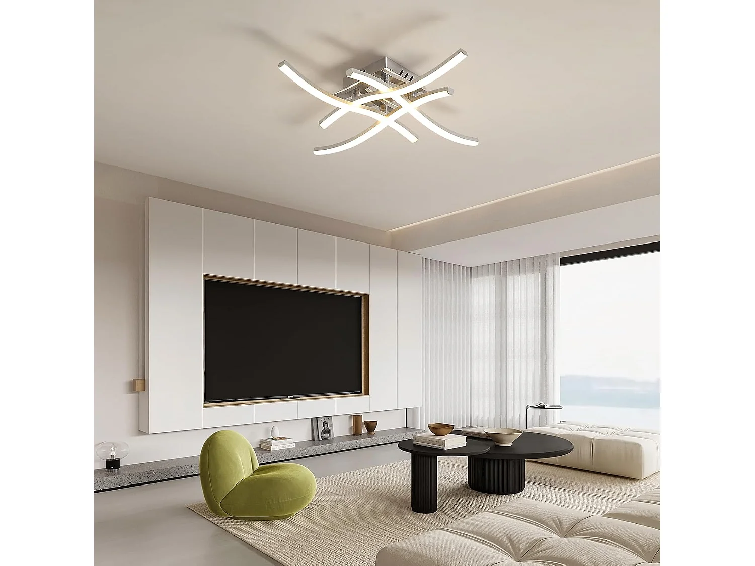 Plafonnier LED, luminaire LED moderne, 4 bandes LED intégrées, 24 W, 2700 lm, lumière neutre 4500 K, parfait pour les chambres et les salons