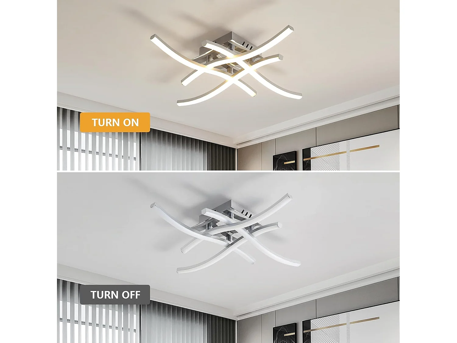 Plafonnier LED, luminaire LED moderne, 4 bandes LED intégrées, 24 W, 2700 lm, lumière neutre 4500 K, parfait pour les chambres et les salons