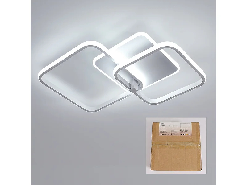 Plafonnier LED 40W 4500lm, plafonnier LED moderne de 52cm, lumière blanche froide 6500K, plafonnier carré en acrylique pour chambre,blanc