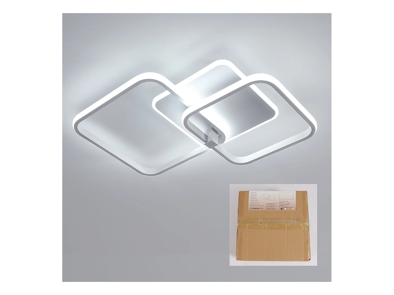 Plafonnier LED 40W 4500lm, plafonnier LED moderne de 52cm, lumière blanche froide 6500K, plafonnier carré en acrylique pour chambre,blanc