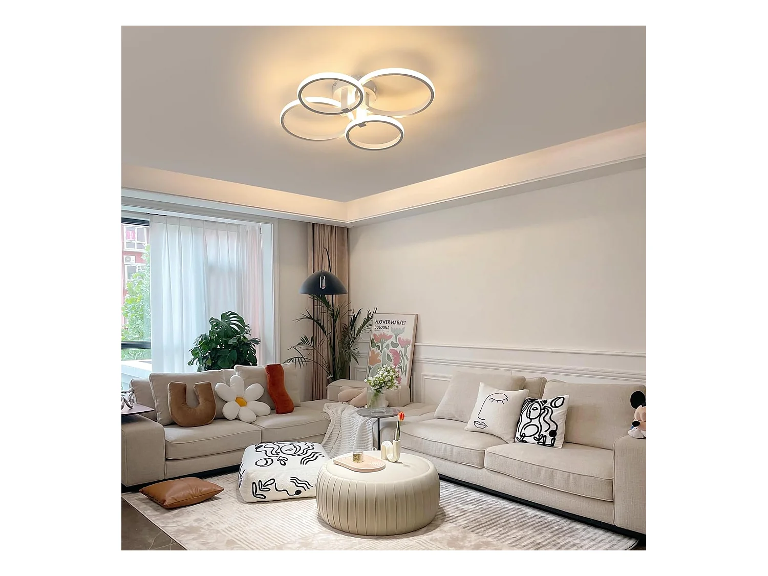 Plafonnier LED à intensité variable,76W,8550lm,avec télécommande, design acrylique moderne,température de couleur et luminosité réglables,3000K-6500K