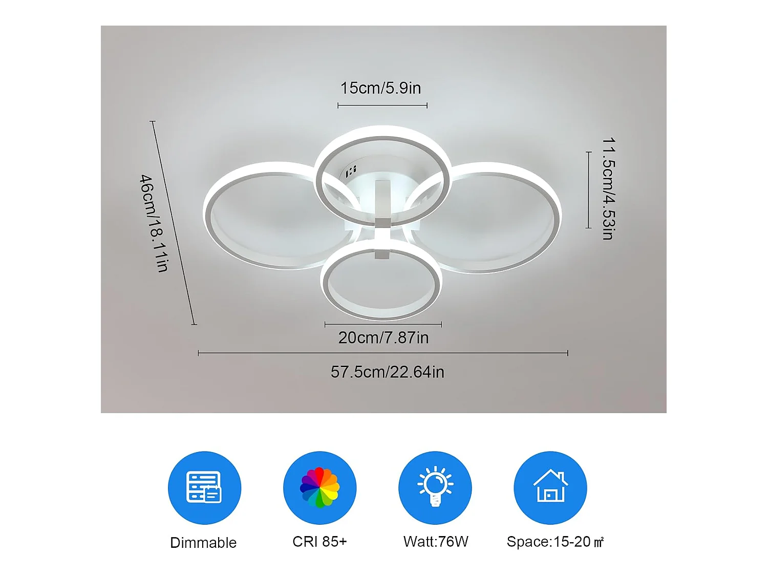 Plafonnier LED à intensité variable,76W,8550lm,avec télécommande, design acrylique moderne,température de couleur et luminosité réglables,3000K-6500K