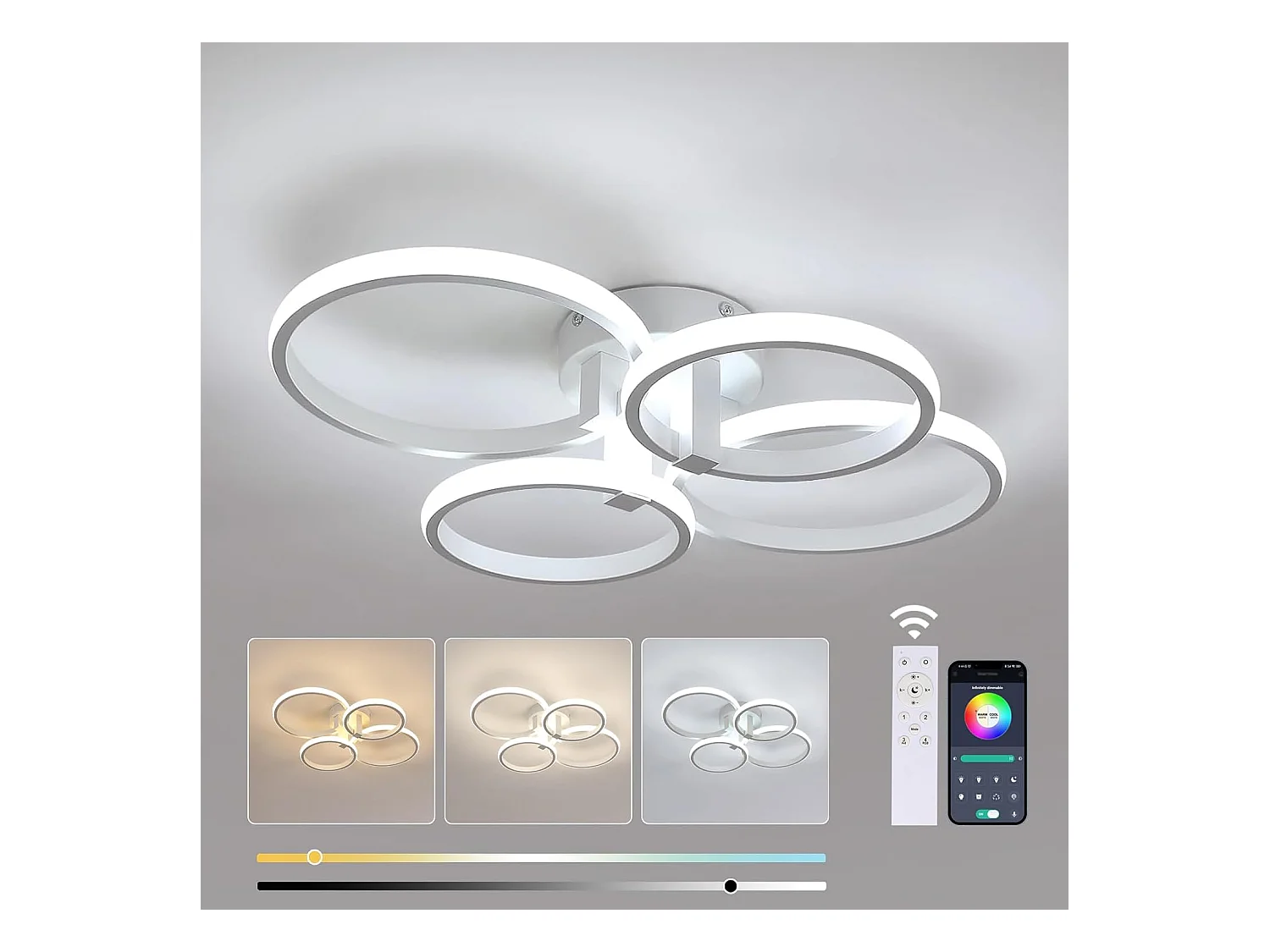 Plafonnier LED à intensité variable,76W,8550lm,avec télécommande, design acrylique moderne,température de couleur et luminosité réglables,3000K-6500K