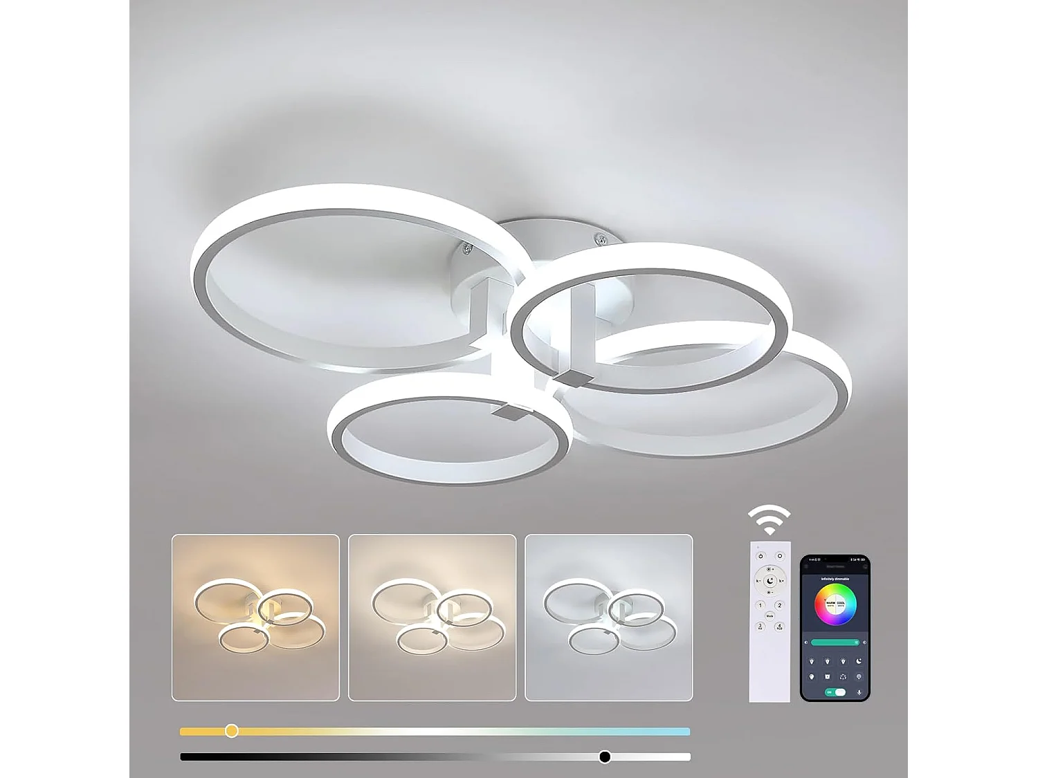 Plafonnier LED à intensité variable,76W,8550lm,avec télécommande, design acrylique moderne,température de couleur et luminosité réglables,3000K-6500K