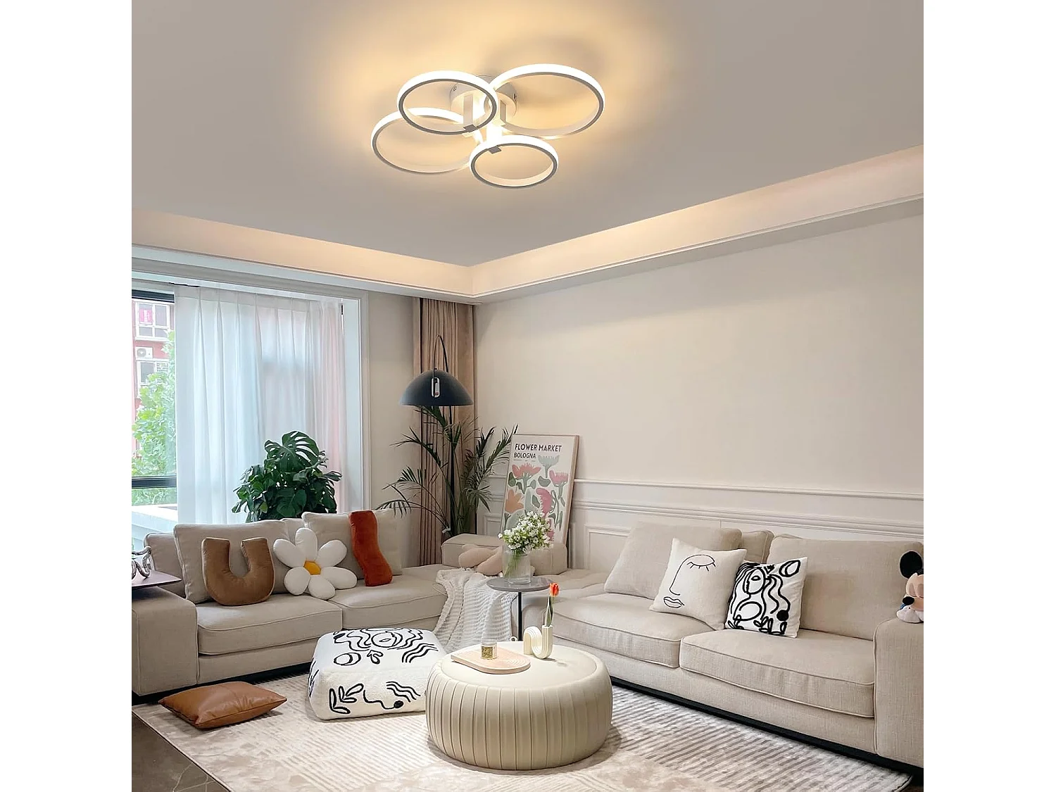 Plafonnier LED à intensité variable,76W,8550lm,avec télécommande, design acrylique moderne,température de couleur et luminosité réglables,3000K-6500K