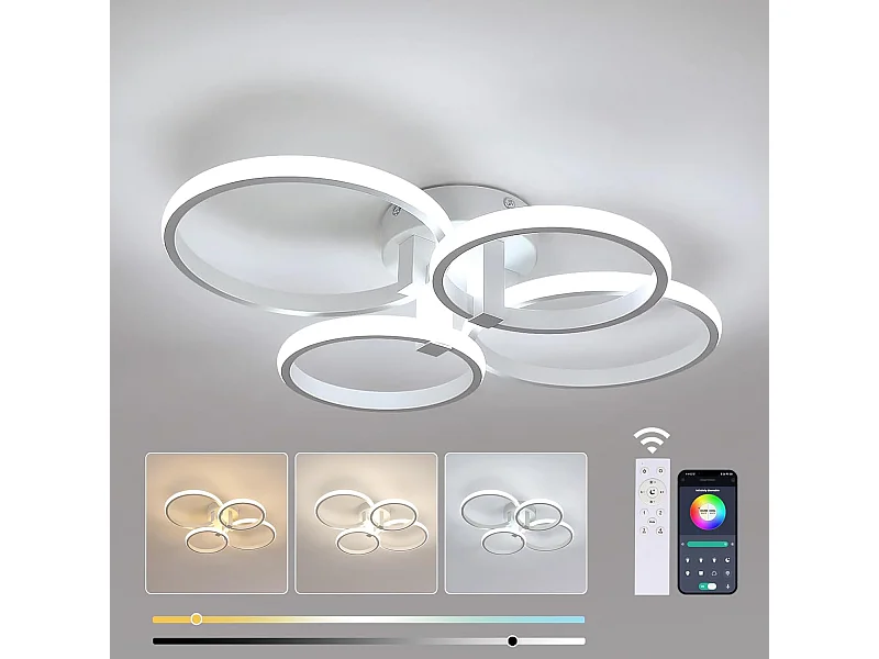 Plafonnier LED à intensité variable,76W,8550lm,avec télécommande, design acrylique moderne,température de couleur et luminosité réglables,3000K-6500K