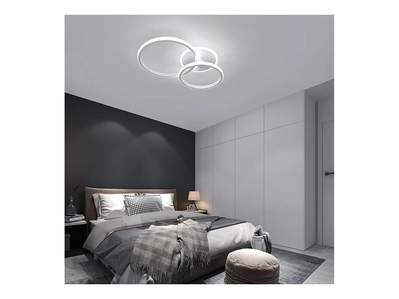 Plafonnier LED moderne, 42W, 4700 lm, design rond, lumière blanche froide 6500K, pour chambre, salon, cuisine, couloir, bureau, diamètre 52cm