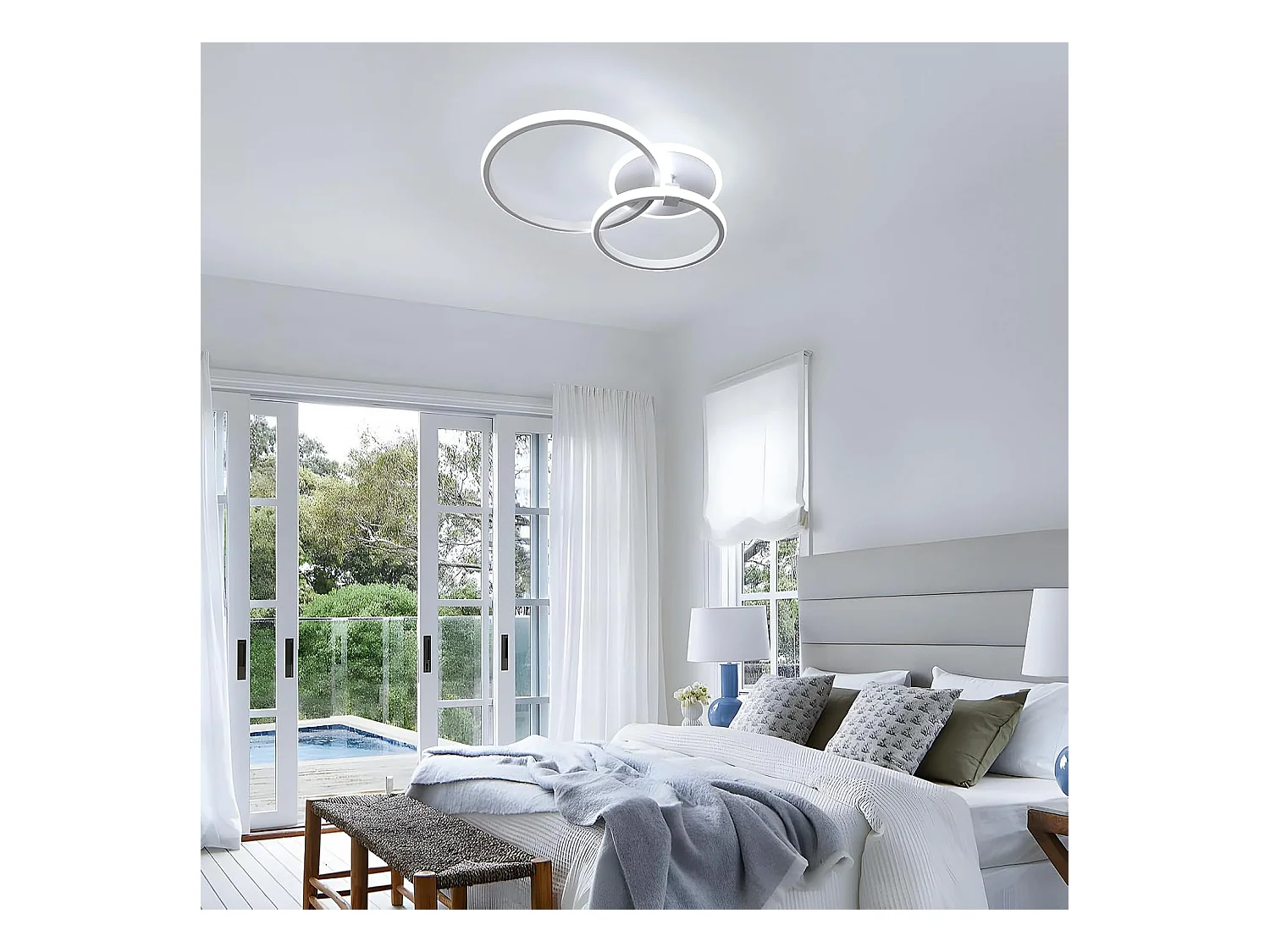 Plafonnier LED moderne, 42W, 4700 lm, design rond, lumière blanche froide 6500K, pour chambre, salon, cuisine, couloir, bureau, diamètre 52cm