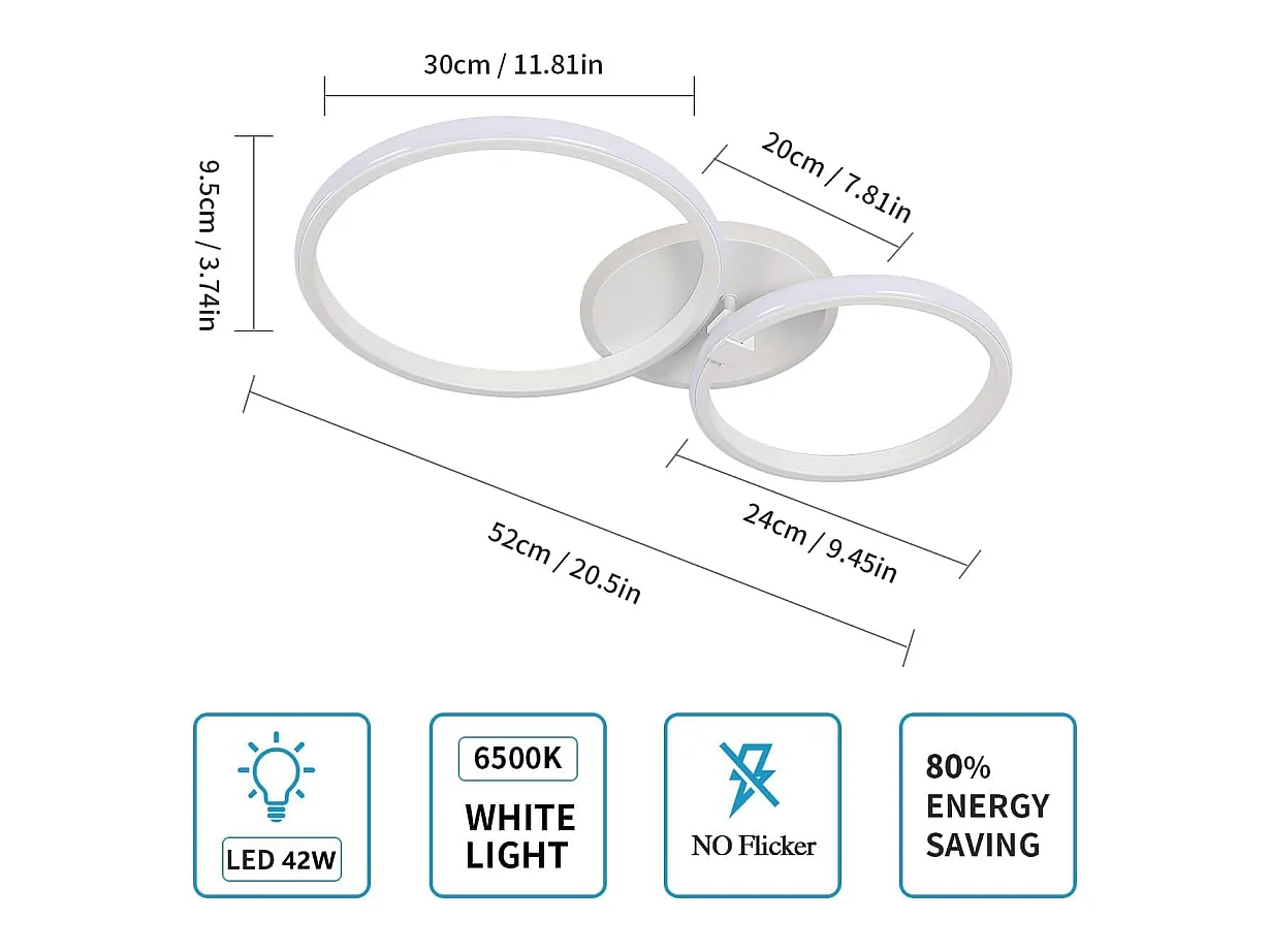 Plafonnier LED moderne, 42W, 4700 lm, design rond, lumière blanche froide 6500K, pour chambre, salon, cuisine, couloir, bureau, diamètre 52cm