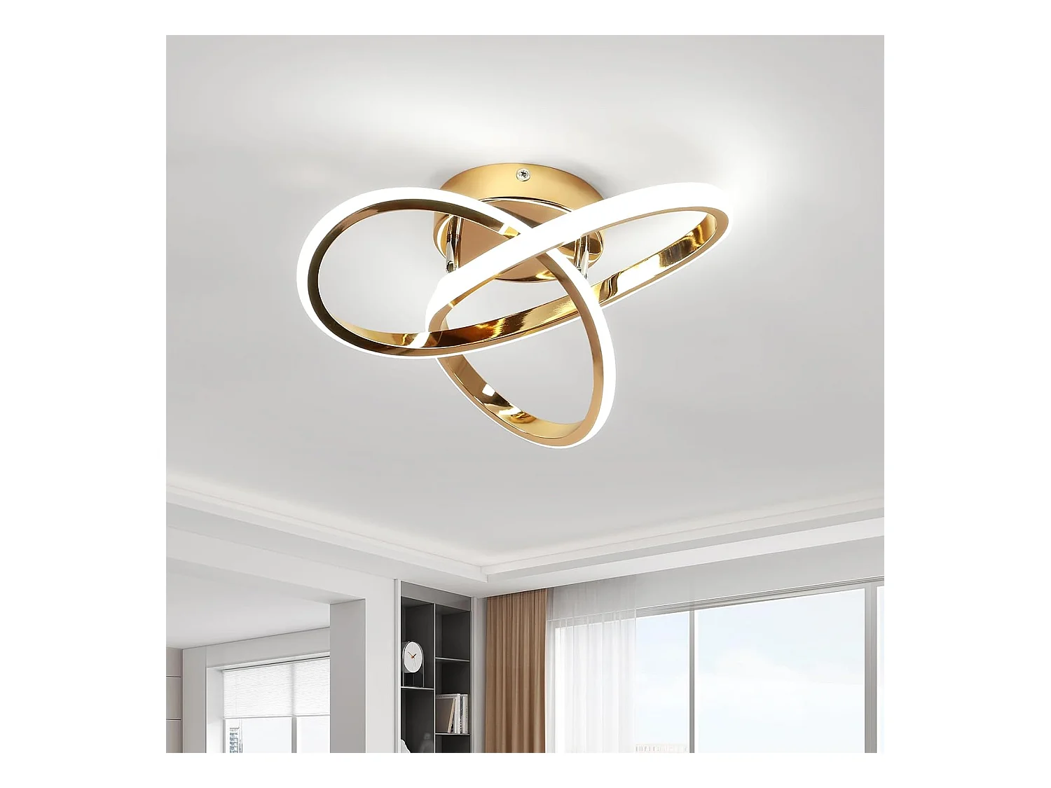 Plafonnier LED 30 W, lumière blanche froide 6 500 K, 3 375 lm, design moderne doré, motif floral, pour salon, chambre, cuisine et couloir.